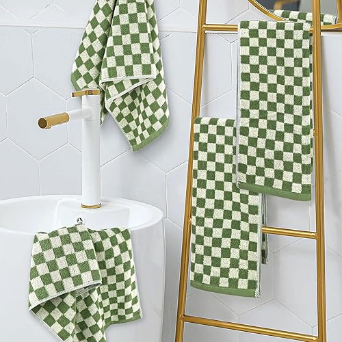 Miniatura 5 de Juego de 4 toallas de mano verdes para baño, bonitas toallas de mano a cuadros para decoración del hogar, toallas de baño ligeras para baño, cara y