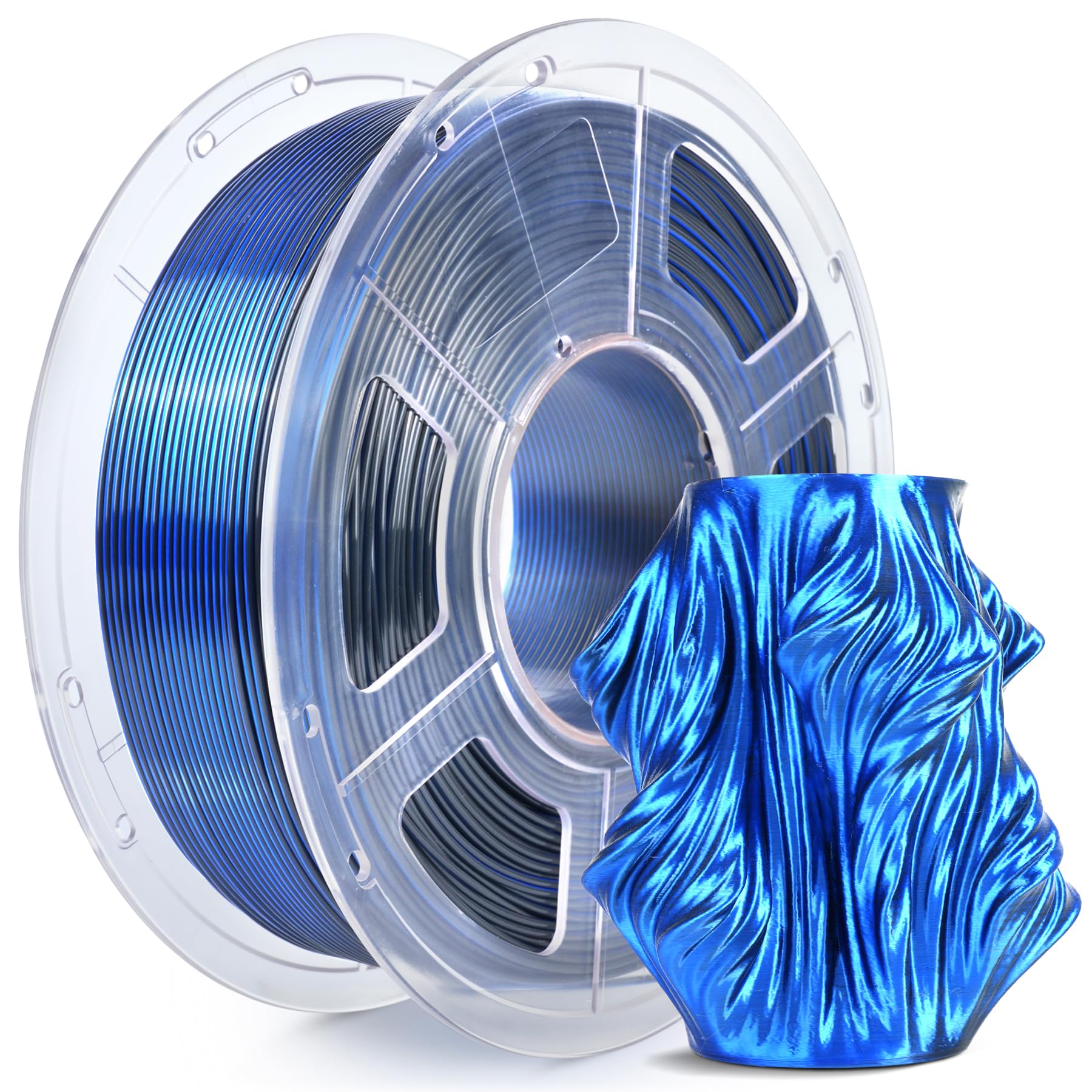 SUNLU Silk PLA Plus Filamento per stampante 3D, Filamento PLA+ Lucido a Doppio Colore da 1.75mm, 360° Svela Vari Colori, Precisione Dimensionale +/- 0.02mm, Bobina da 1kg, Nero Blu