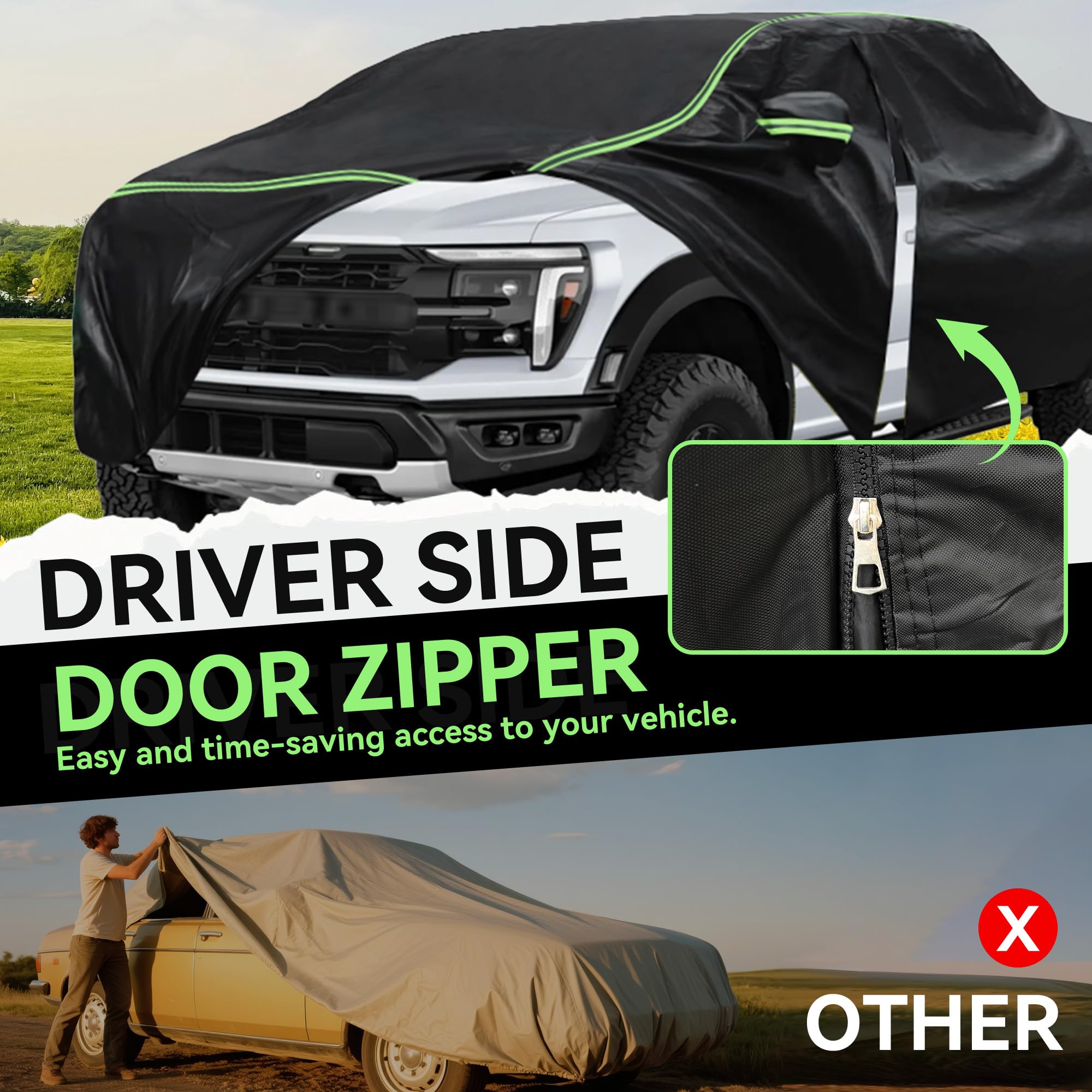 YIONCIO Car Cover for Chevrolet Silverado Pickup Truck 1999-2023 Durable 210D Oxford Fabric Waterproof UV-Resistant All-Weather Protection with — view 3