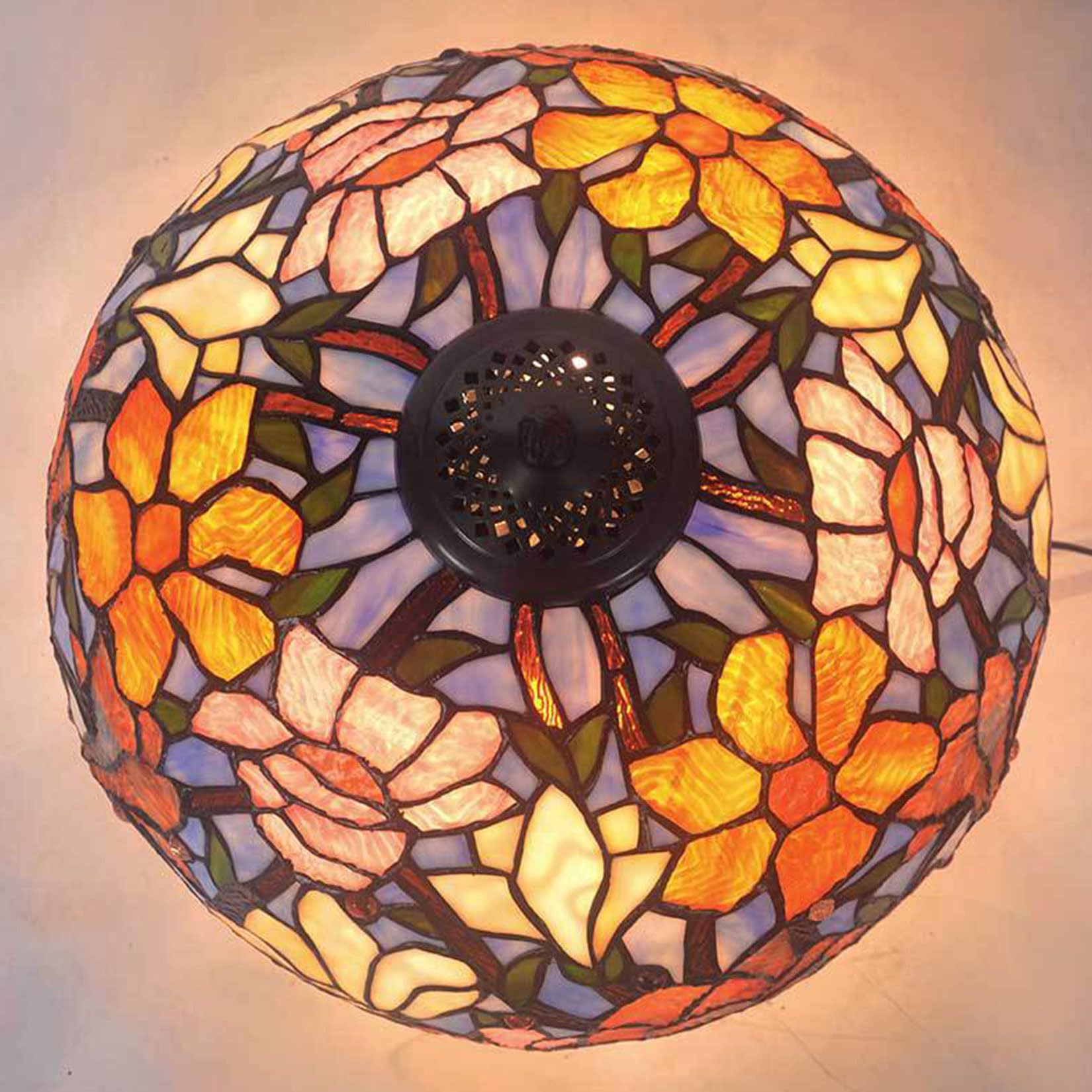 Klosz do lampy Tiffany, zamiennik, ręcznie robiony, witrażowy, pomarańczowy, różowy, w kształcie kwiatu magnolii, szerokość 16 cali, wysokość 9 cali, sielski klosz do lampy st，