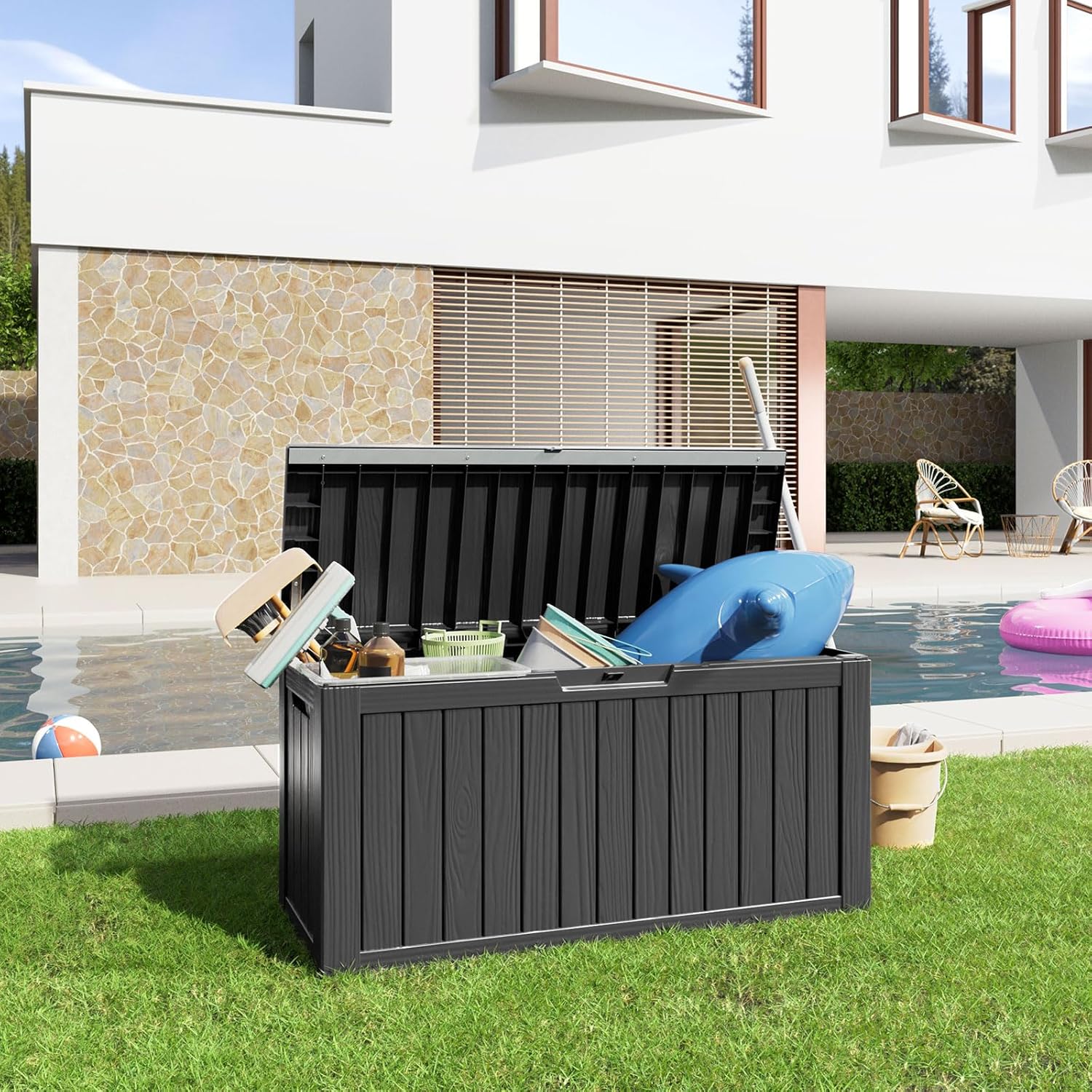 80 Gallon Black Resin Lockable Outdoor Deck Box