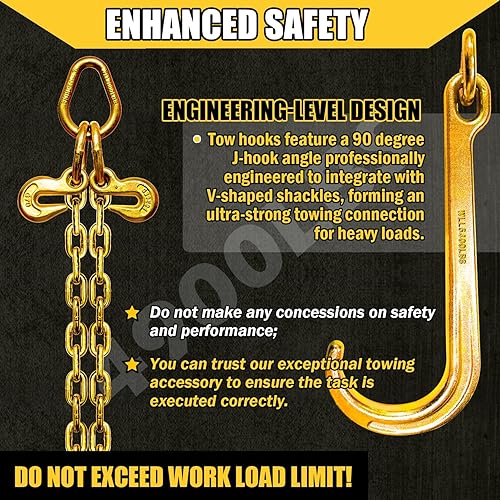 Miniatura 20 de Cadena de remolque tipo V de 3/8 pulgadas x 2 pies con ganchos en J de 15 pulgadas y ganchos de agarre, brida de cadena de remolque de acero G80