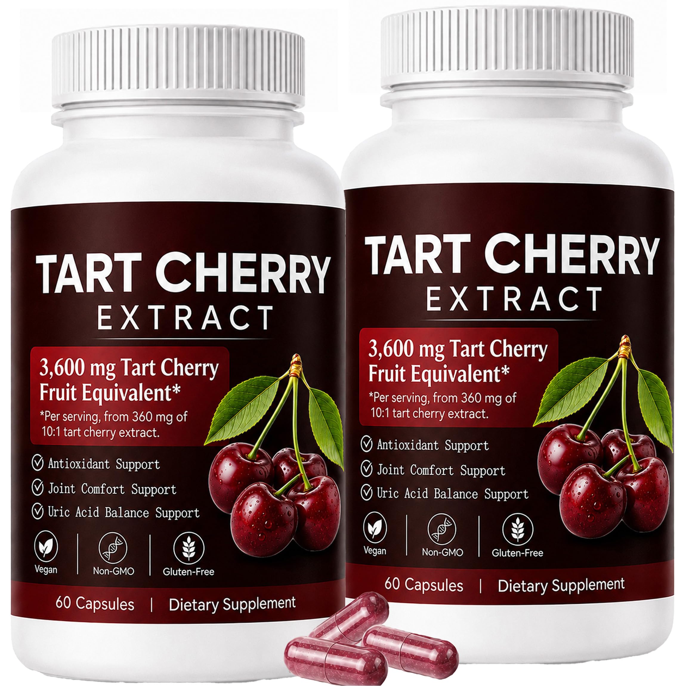 Tart Cherry Capsules | Tart Cherry Extract per Serving with Natural Antioxidants | Supports Daily Wellness & Mobility | Promotes Restful Sleep | Non-GMO | Gluten Free | 60 Counts (2) 30 Count (Pack of 2)