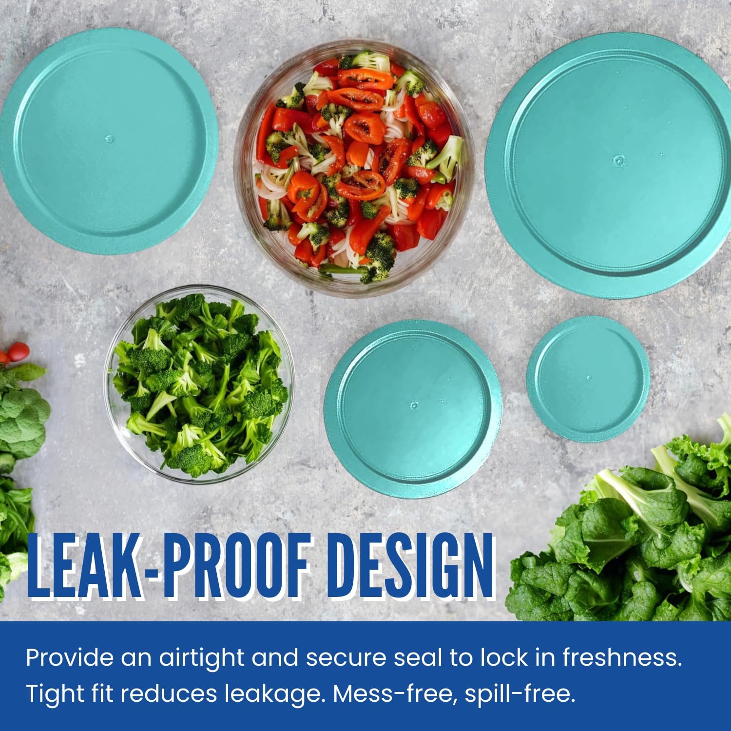 Replacement Lids for Pyrex 4-Cup Glass Food Storage Container Bowls, 6-Inch Plastic Round Lids Covers fits Pyrex 7201-PC, Airtight & Leakproof (4-Pack, Turquoise)