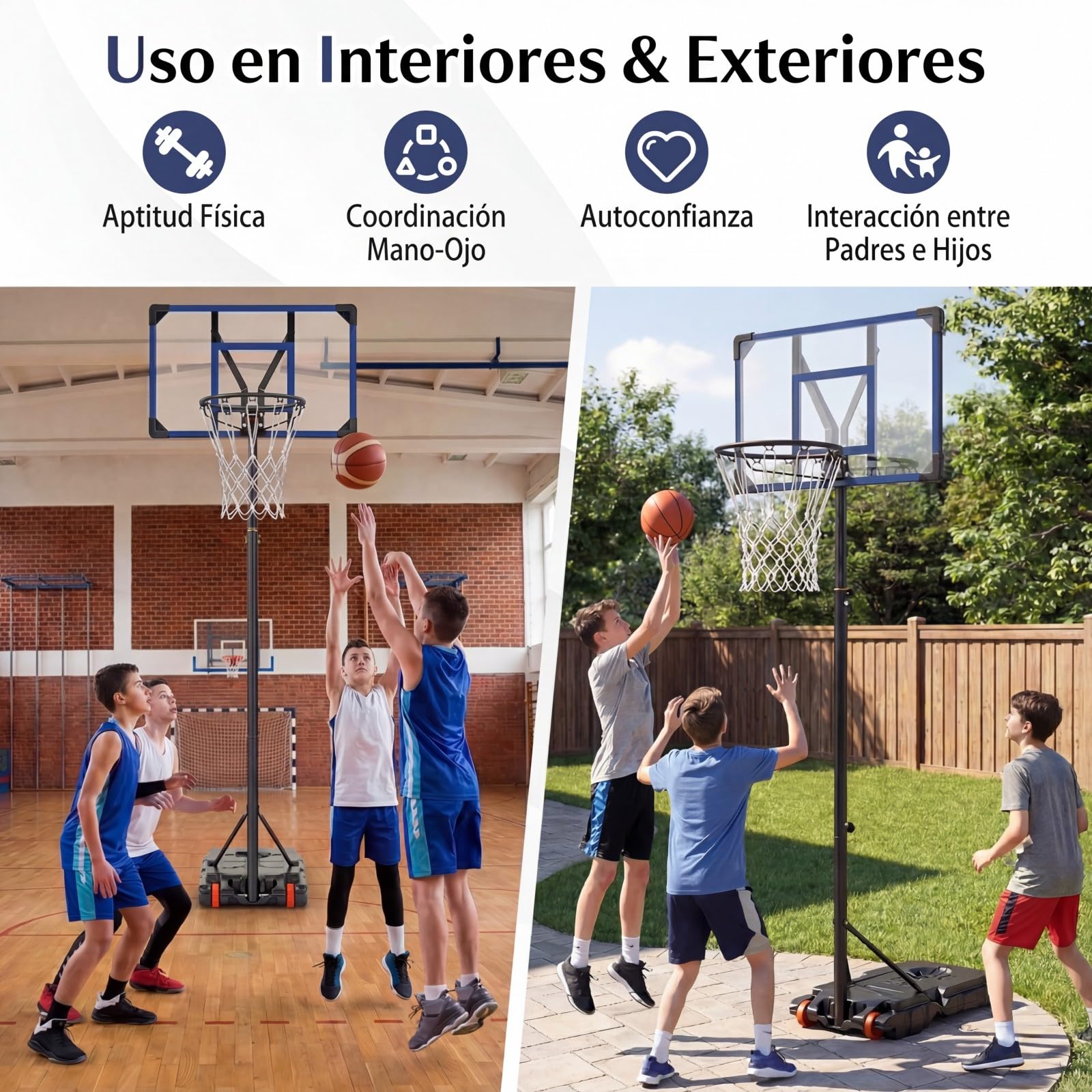 GYMAX Aro de Baloncesto para Niños, Canasta Ajustable, Altura Regulable, Base Rellenable con 2 Ruedas, Soporte para Interior y Exterior para Niños y Jóvenes