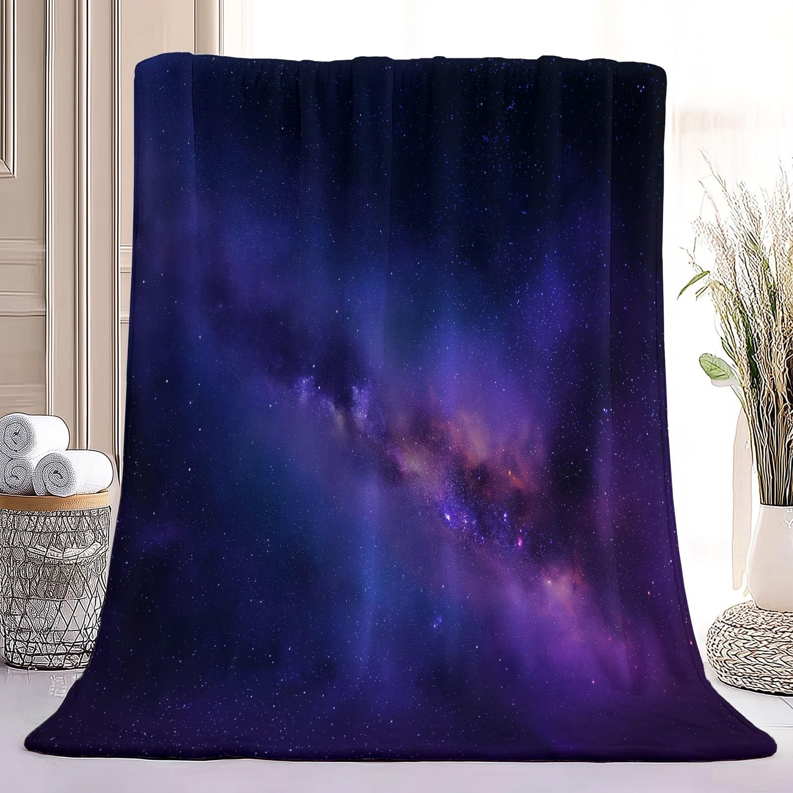 Galaxis Koc polarowy, przytulny, mglisty, nocne niebo, wszechświat, super miękki, lekki koc na sofę, koc na porę roku, ciemnofioletowy, ciepły, pluszowy obrus na łóżko, kanapę, fotel, kemping, 200 x
