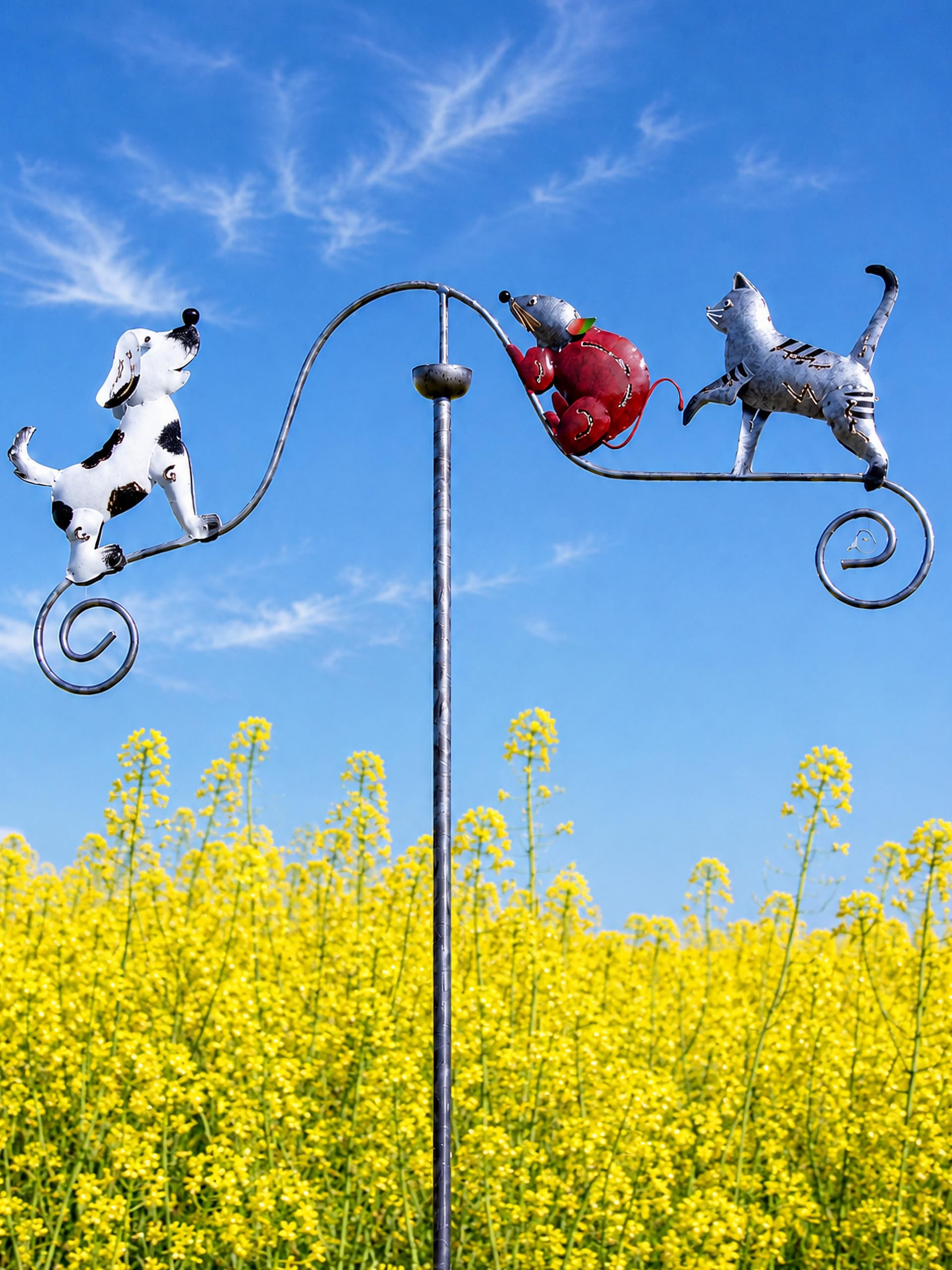 Pommerntraum ®| Windspiel Metallwindspiel Hund Katze Maus Gartenstecker | Gartendeko Balkondeko Gartenkunst Gartenpendel Hund Katze Maus Hundedeko Katzendeko Mäusefigur Tierfigur (HUND KATZE MAUS)