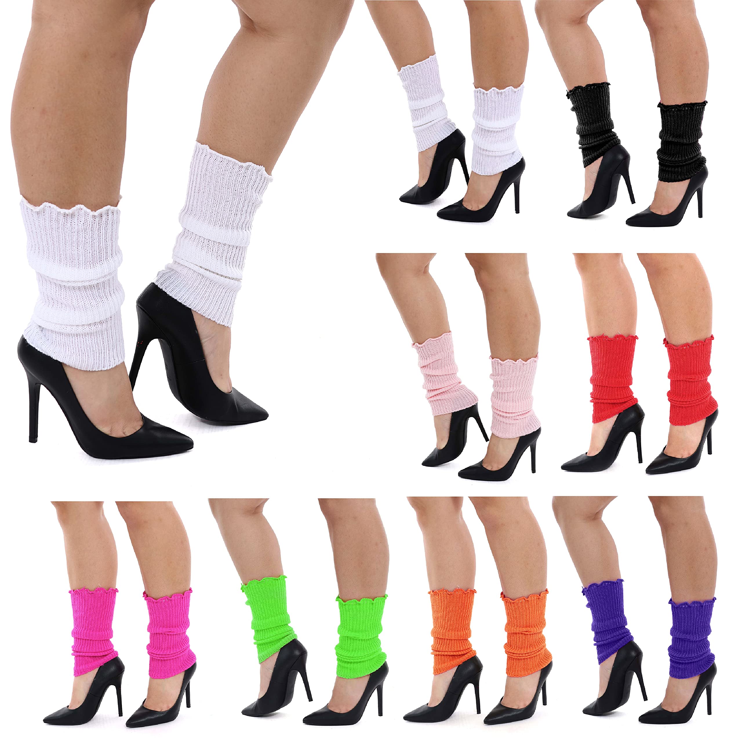 I Love Fancy Dress Women's White Leg Warmers - 80S Fancy Dress Accessory - 1980S Pop Star Dancer Icon Neon Rave Dance Roller Disco