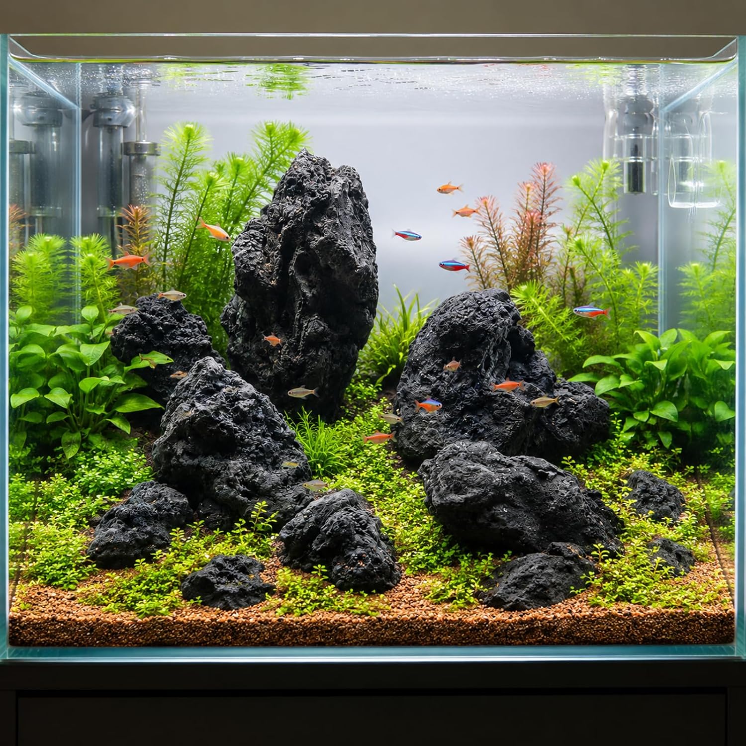 Black Lava Rock Aquarium Stones for Fish Tank,5LB 3-6inches