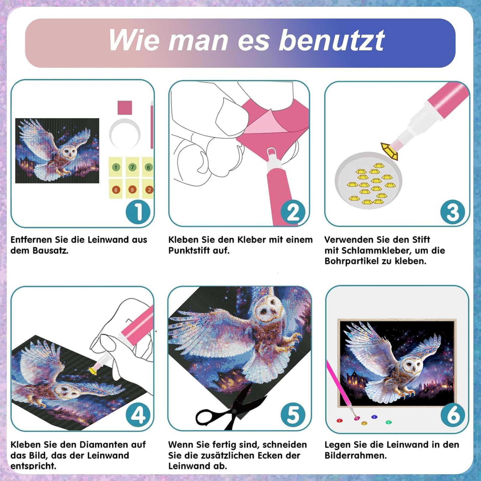 Kit Diamond Painting Gufo Bianco - 30x40cm, 5D Full Drill, Per Principianti, Decorazione Casa - Foto 3