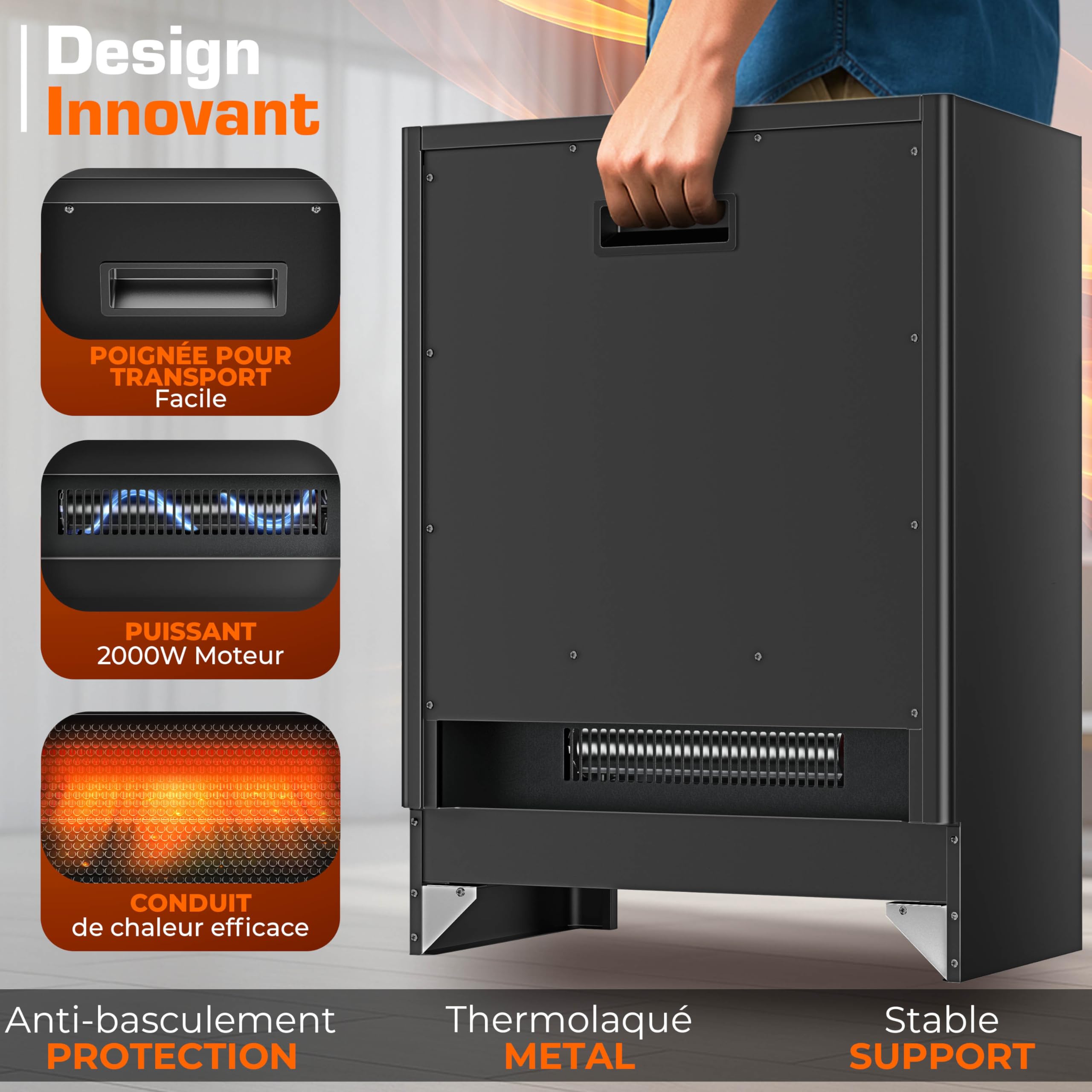 TRESKO® Cheminée électrique 2000W, Maison Intelligente WiFi app & télécommande | Poêle électrique Effet Flamme LED & écran LCD | Foyer électrique avec Thermostat | Chauffage soufflant minuterie