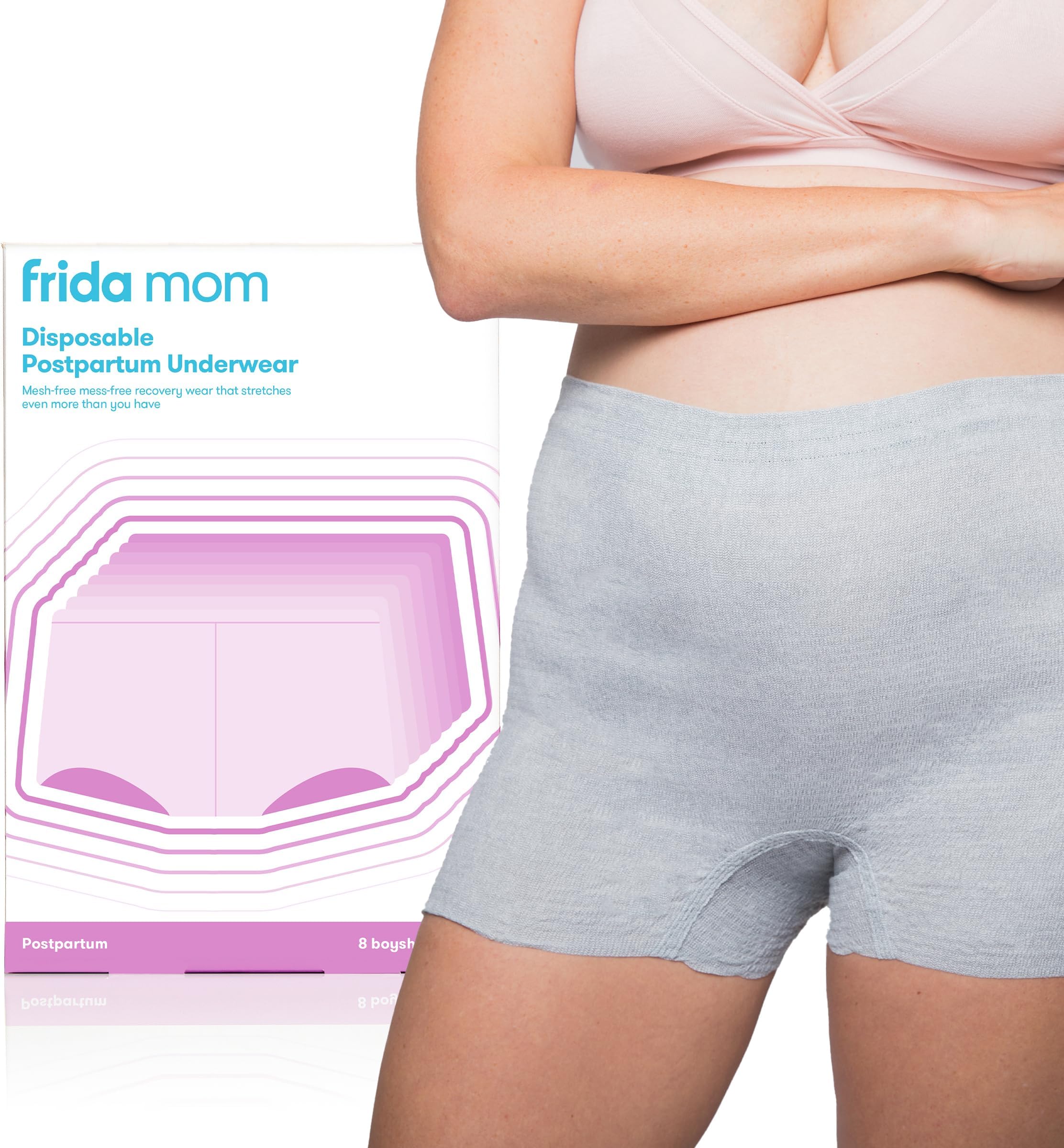 Frida Mom Disposable Postpartum Underwear (Without pad) | Super Soft, Stretchy, Breathable, Wicking, Latex-Free, Boyshort Cut | Regular (8 Count)