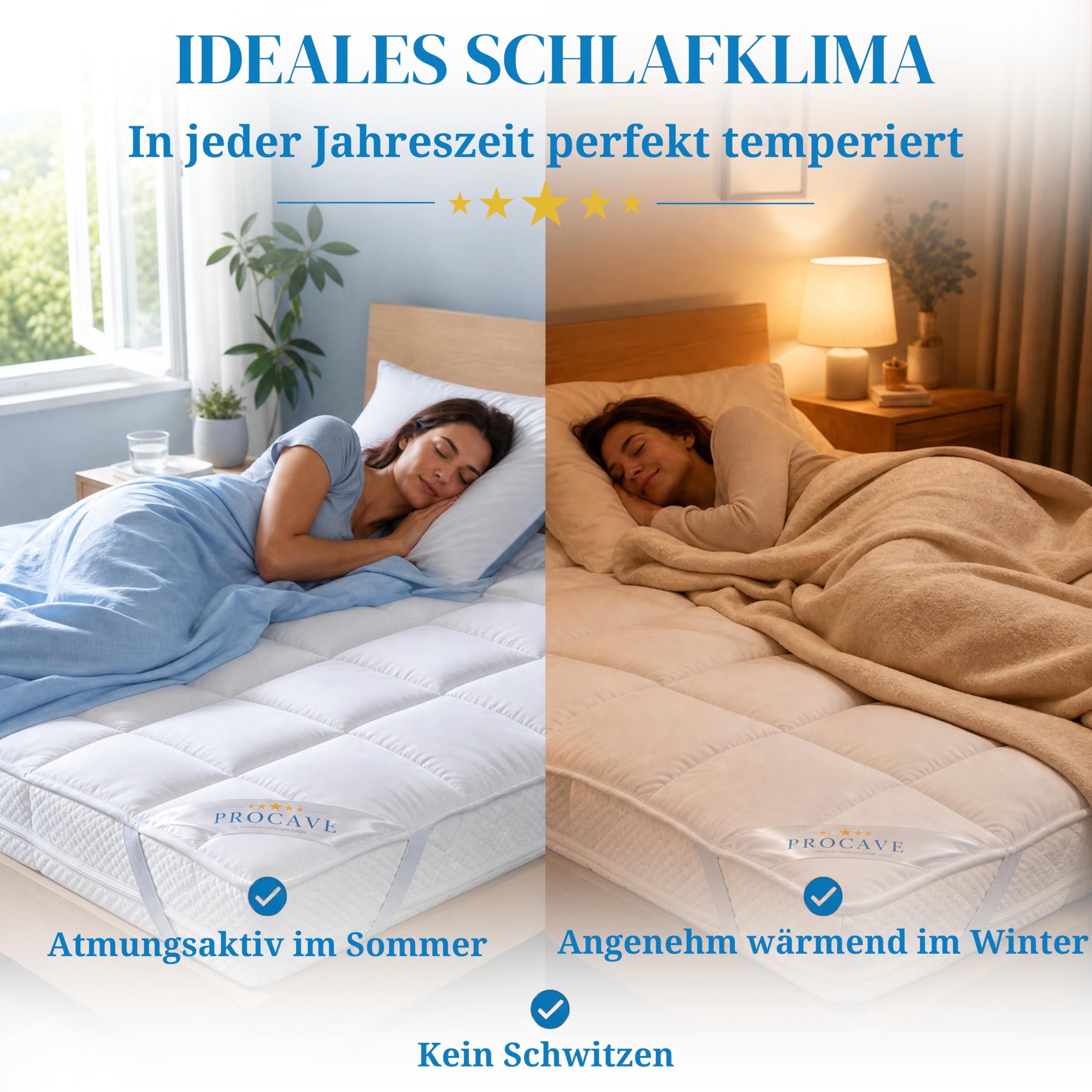 PROCAVE Micro-Comfort in Diverse Misure |Made in Germany | Coprimaterasso in Microfibra di Poliestere | Soft Touch | Adatto Anche per materassi a Molle e ad Acqua | 90x200 cm