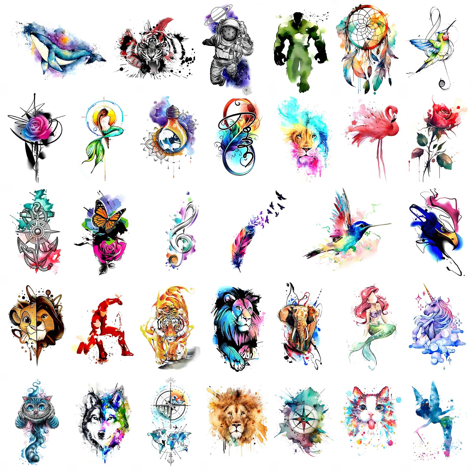 32 Sets of Temporary Tattoo Stickers Watercolor Design DIY Animals Small Temporary Tattoos for Adults and Children