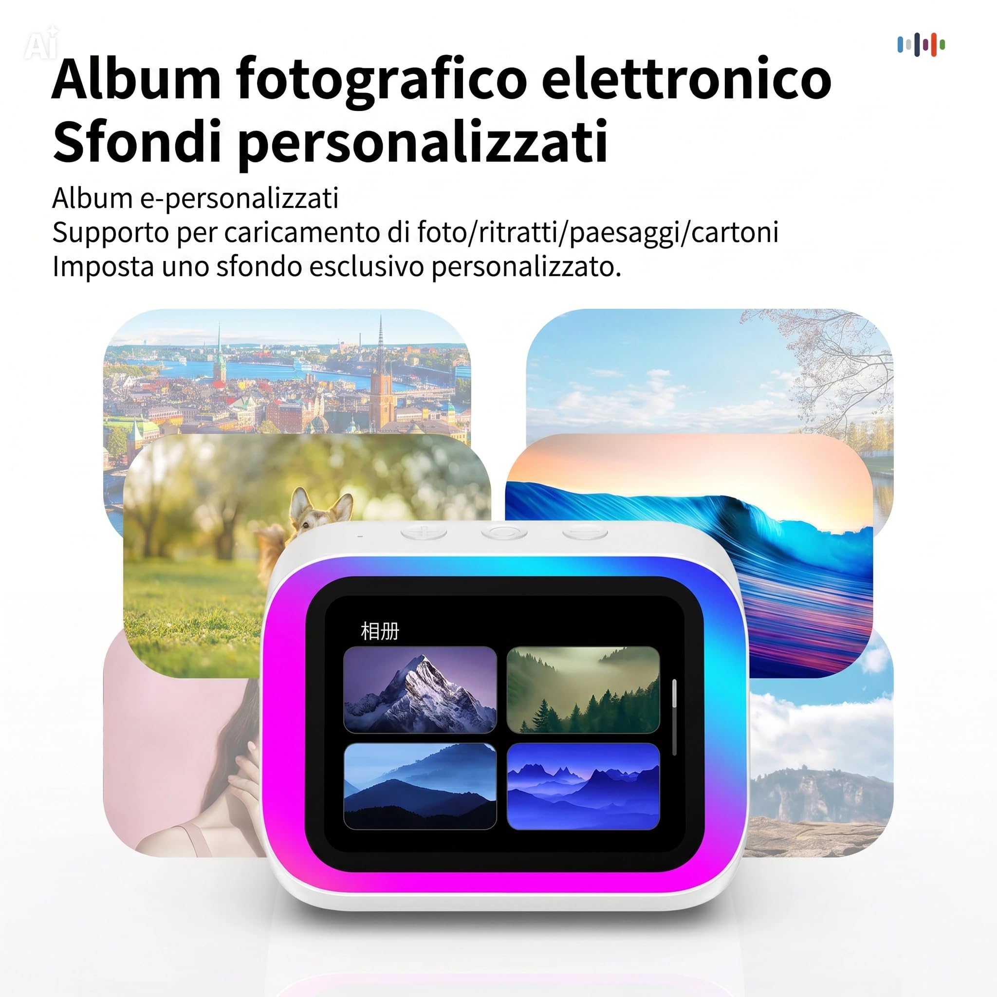 Altoparlante Bluetooth con Display 4" – Smart Speaker con Assistente Vocale, Chiamate, Musica, Meteo, Calendario, Sveglia, Orologio Mondiale, Effetti Luce, Cerca Telefono, Fotocamera Remota (Nero)