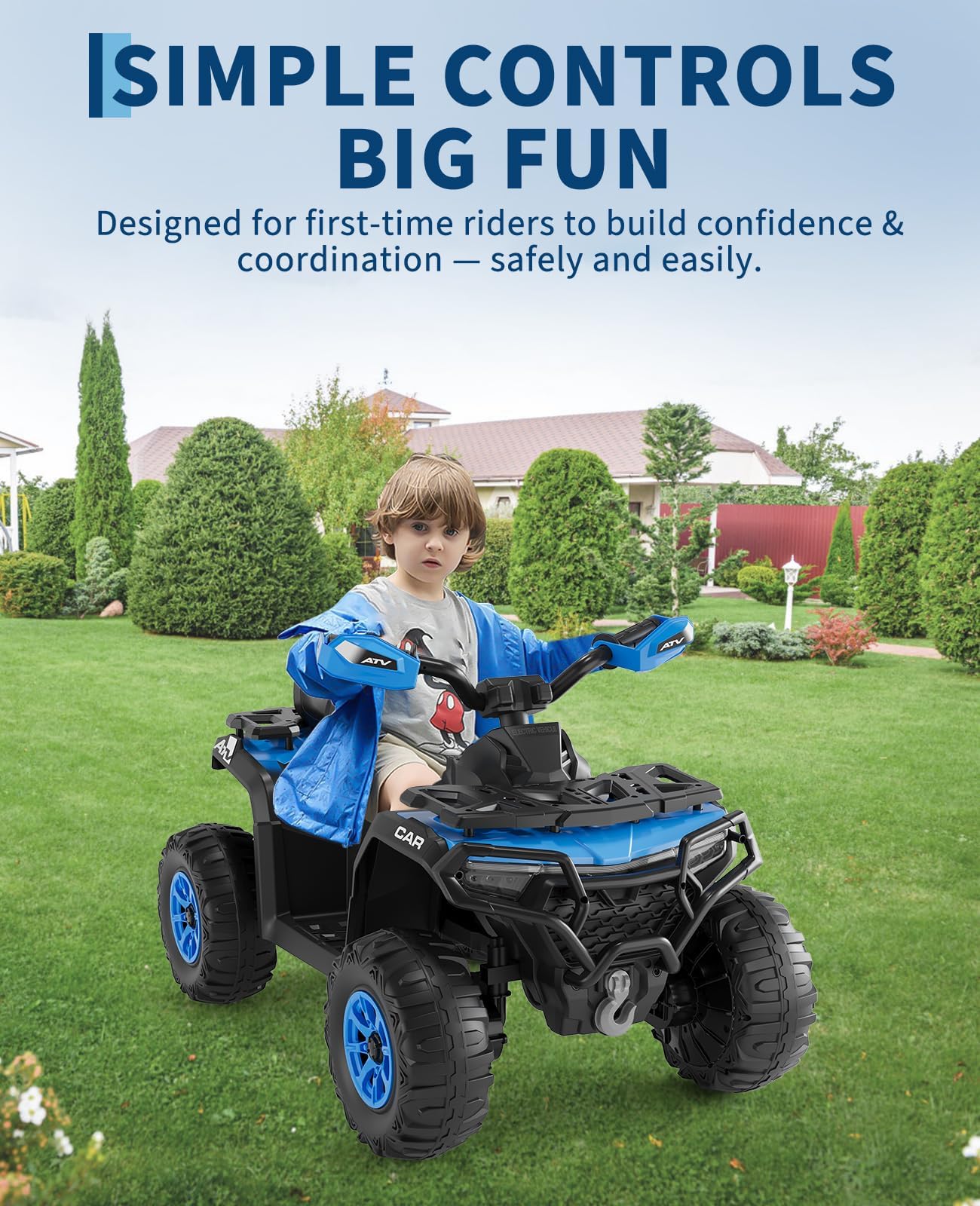 Quad Eléctrico Infantil 12V con Música y Luces, Vehículo Eléctrico con Doble Motor, USB y Bluetooth, Velocidad 3–5 km/h, Vehículo Todoterreno a Batería para Niños 3+ Años, Azul