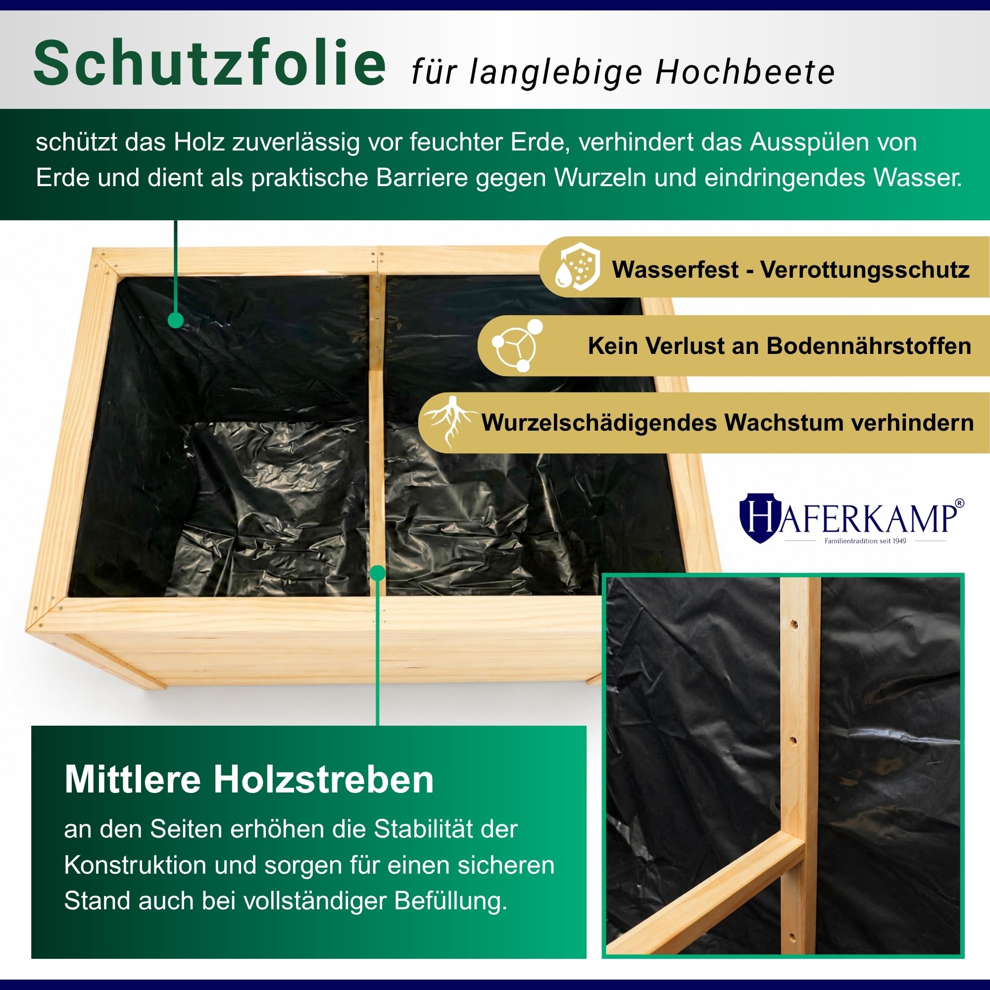 Hochbeet Harz Holz & Schutzfolie für Garten 130x65x84cm Natur | Gemüsebeet Außenbereich zum Bepflanzen von Gemüse & Kräutern stabil pflegeleicht langlebig rechteckig