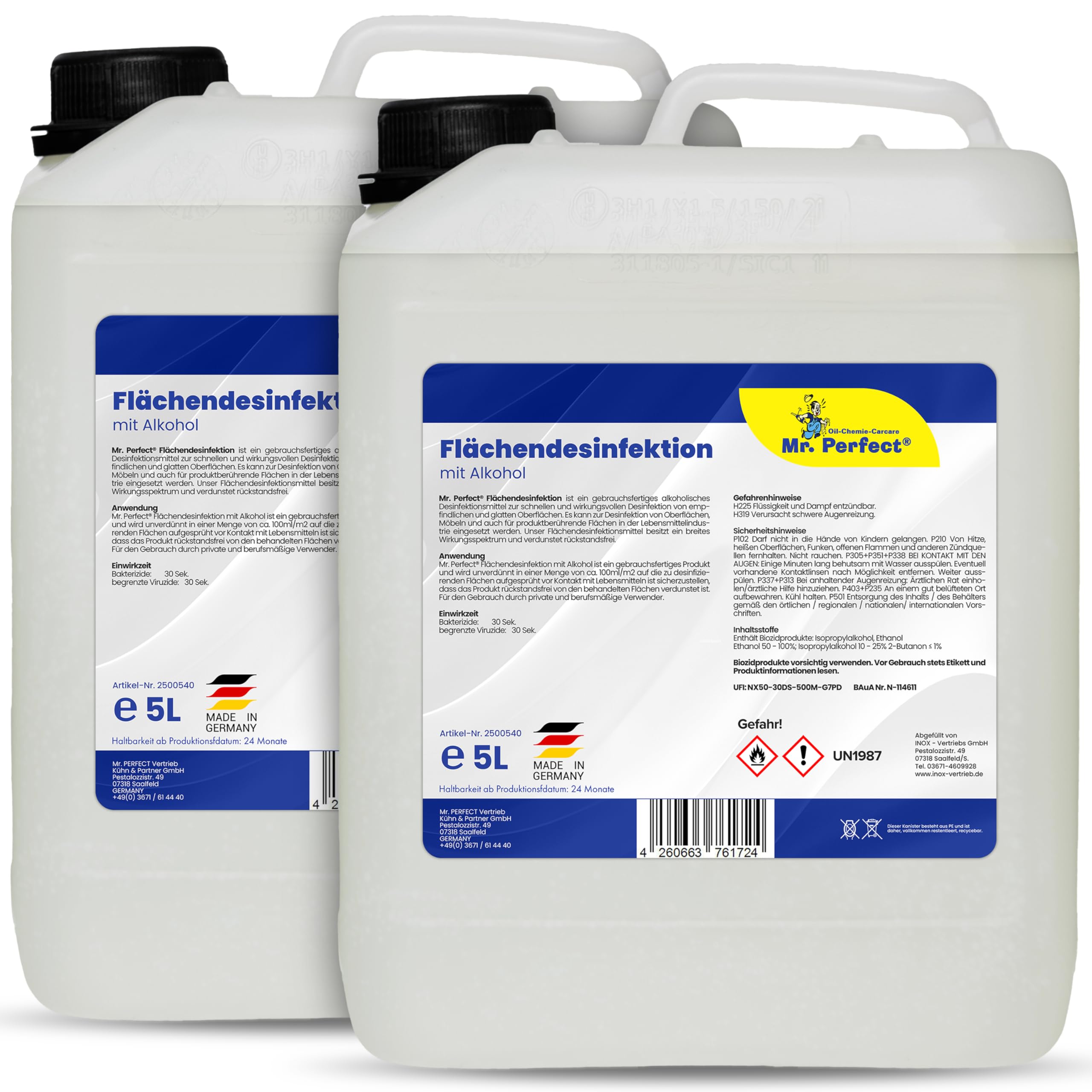 Mr. Perfect® alkoholisches Flächendesinfektionsmittel 2x5L - Hochwirksame Flächendesinfektion mit Alkohol - Ideales Desinfektionsmittel für alle glatten Oberflächen