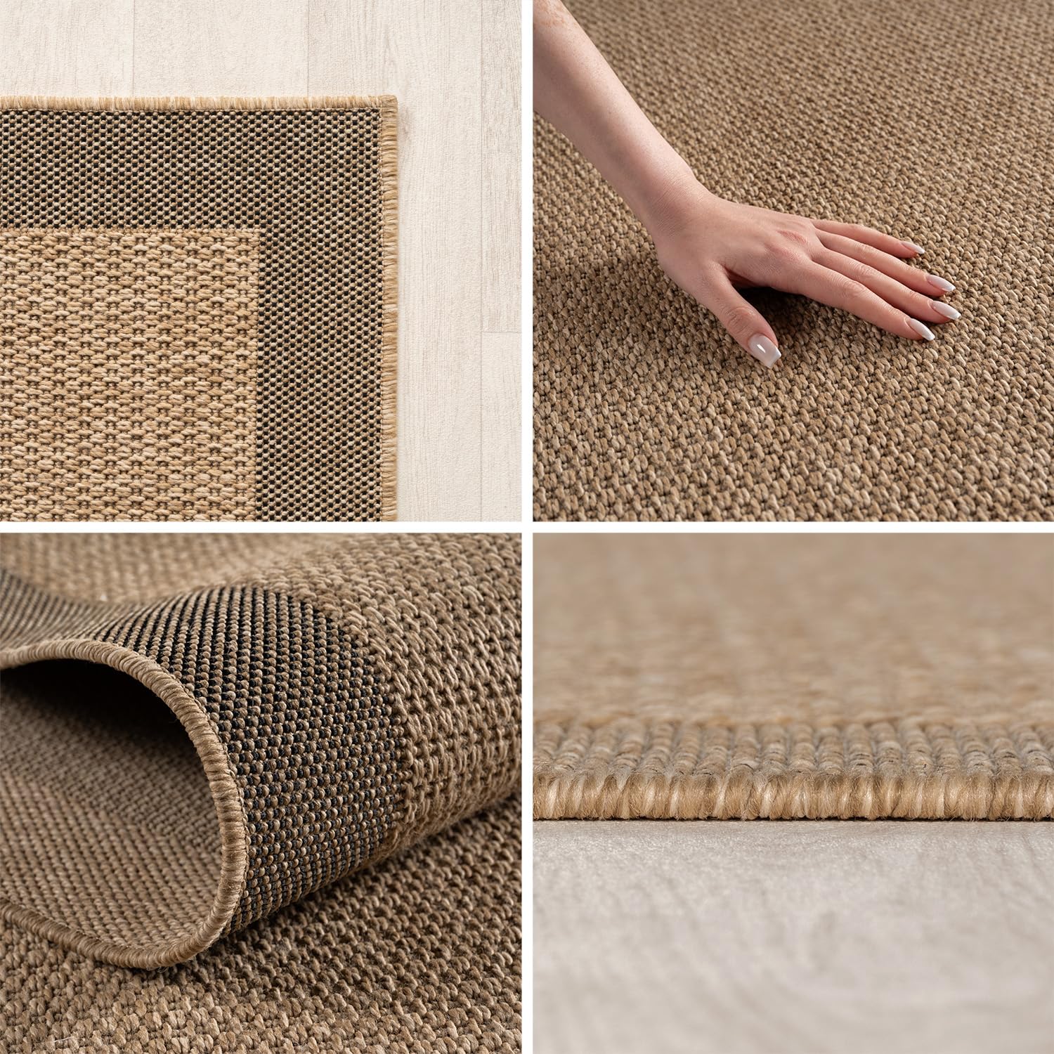 Teppium Tappeto Outdoor Rotondo 160 cm Beige, Resistente alle Intemperie Facile da Pulire, Tappeto Look Juta per Terrazza Giardino Soggiorno Sala da Pranzo
