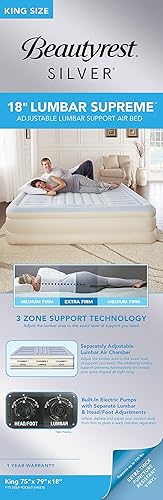 Miniatura 5 de Simmons Beautyrest - Colchón lumbar supremo ajustable con soporte de tres zonas con bomba integrada, plateado, 18 pulgadas, tamaño King