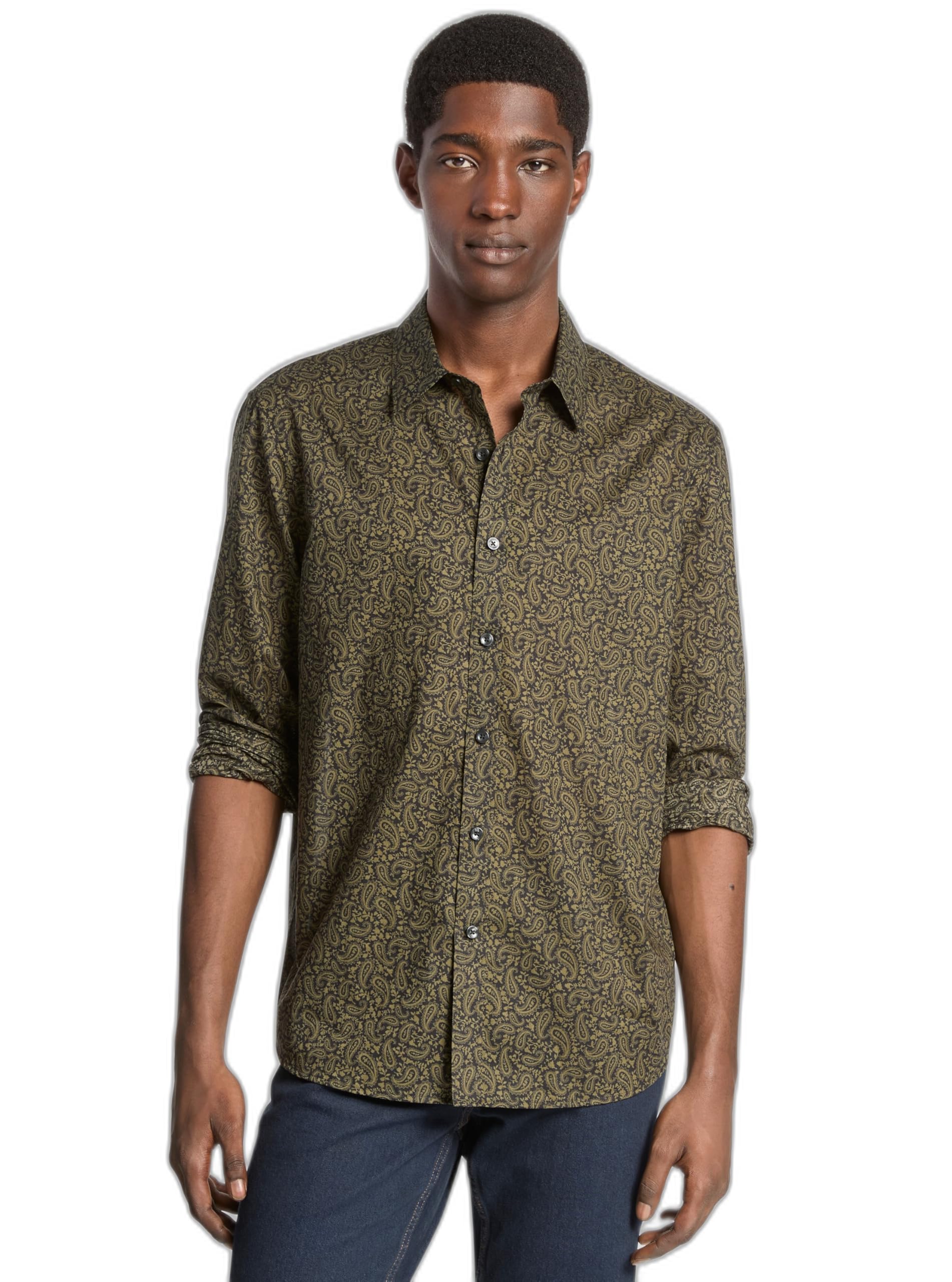 Michael Kors Men's Long Sleeve Paisley Print Relaxed Fit Shirt