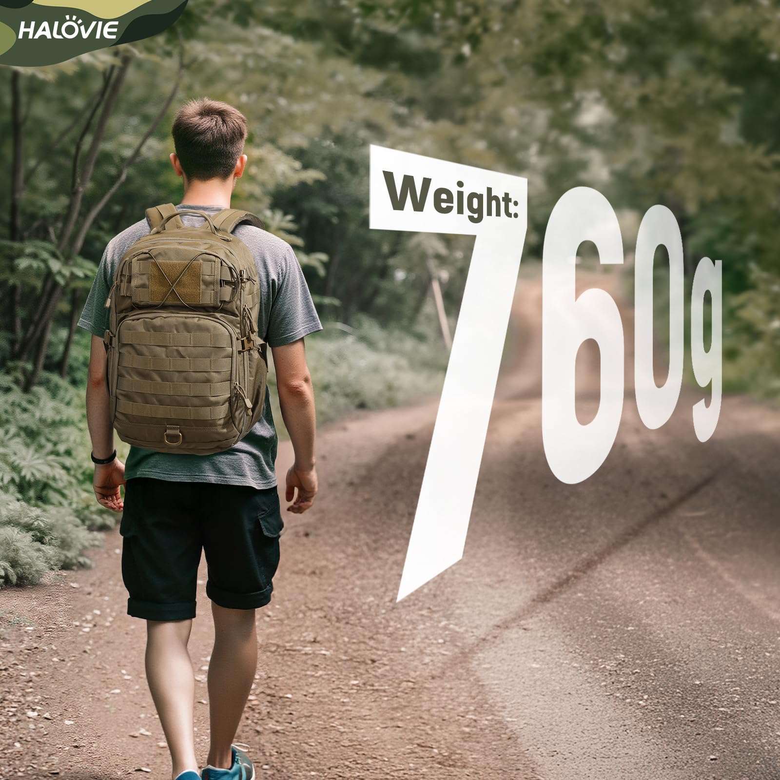HALOVIE Sac à dos Tactique Militaire 30L, Ultraléger Sac à dos de Randonnée Sac Crossfit pour Voyages Excursion Camping Pêche