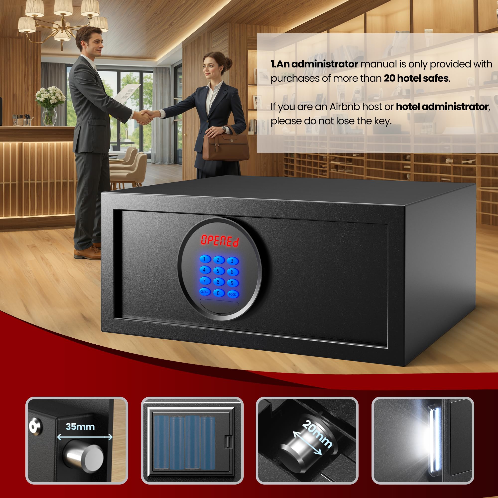 KornerBatl Cassetta di sicurezza per hotel con password dell'amministratore (37,57 x 41,93 x 19,5 x 11,2 cm (diametro x larghezza x altezza), 11,2 kg