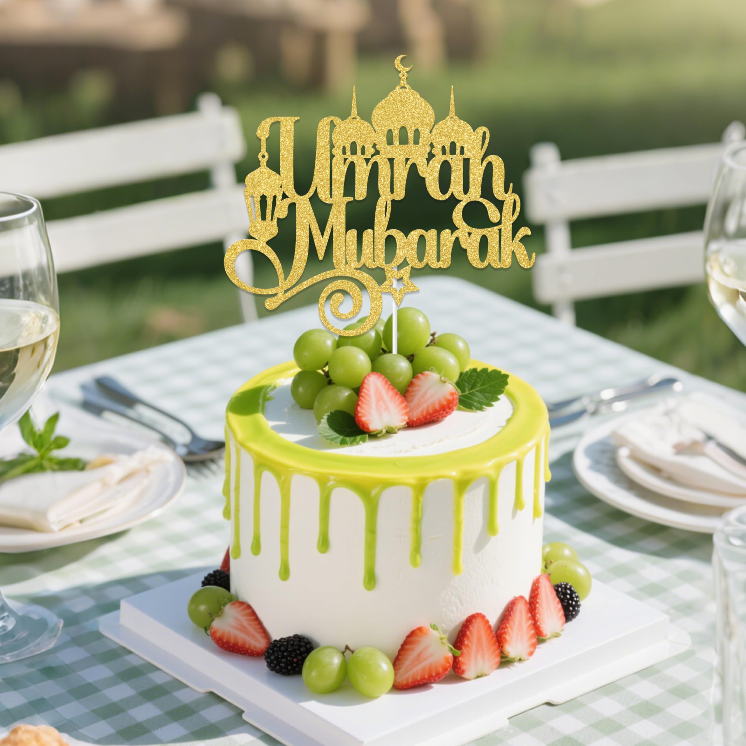Aumccxz Umrah Mubarak Cake Topper Muslim Islam Eid al-Fitr Party Decorations for Gifts Eid Mubarak Ramadan Kareem Muslim Party Decor Supplies Gold - Image 4
