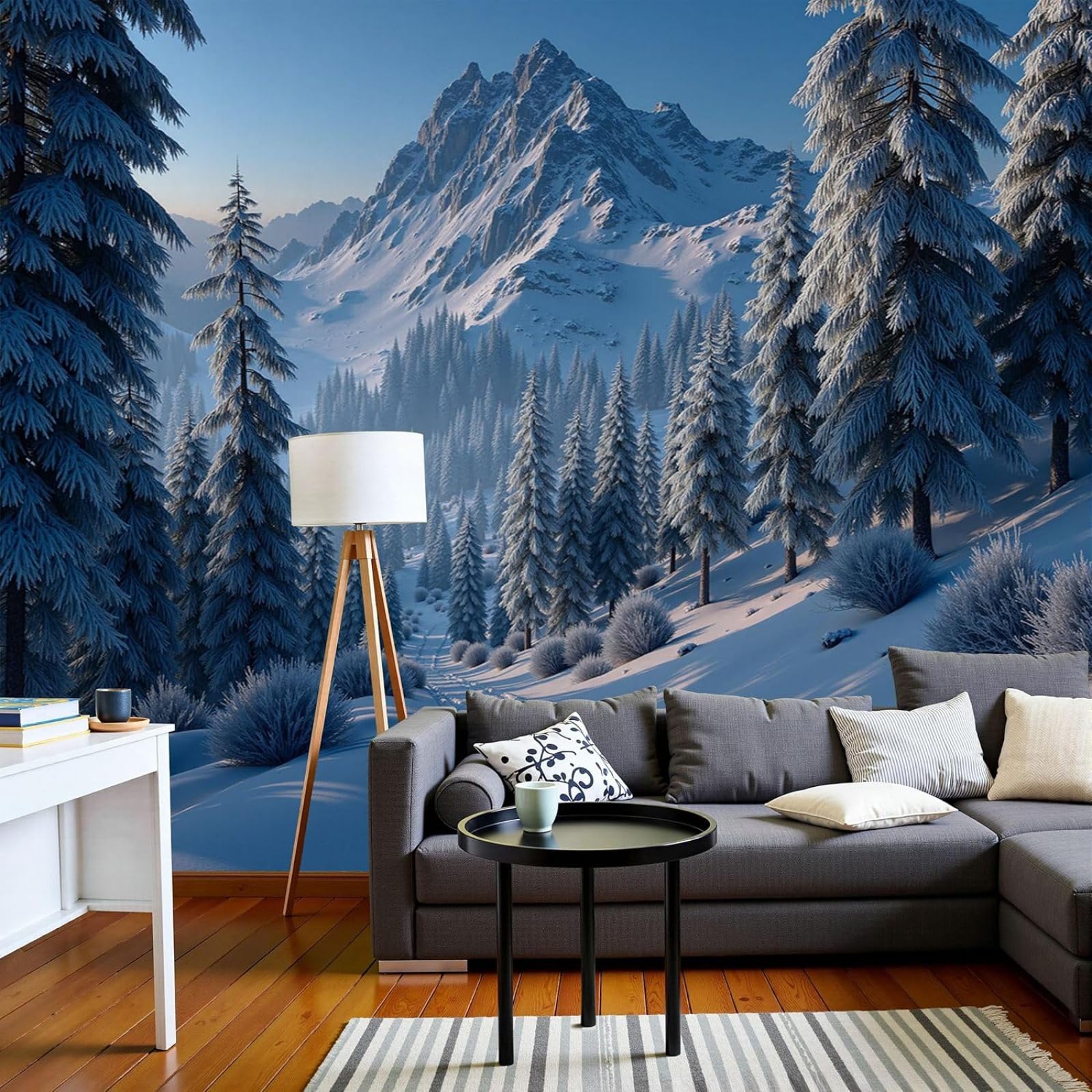Kfjhgbdshhj 3D Mural Photo Wallpaper Winter Snow-Covered Mountains Forests Cold Style Non-Woven Wallpaper Modern Living Room Bedroom Blue Xxl Wall Decoration, 150Cm X 105Cm Stickers - Frameless Painting - Poster