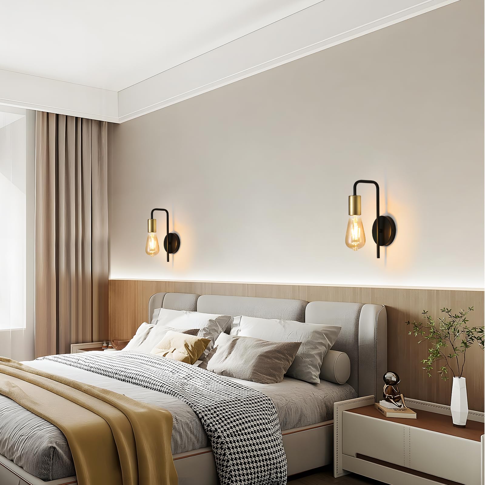 Osairous Wandleuchte Innen 4 Stücke, Industrielle Wandlampe aus Eisen, Retro Wandbeleuchtung für Schlafzimmer, Treppe, Bar, IP20, E27, Schwarz, Max 40W, Ohne Glühbirne