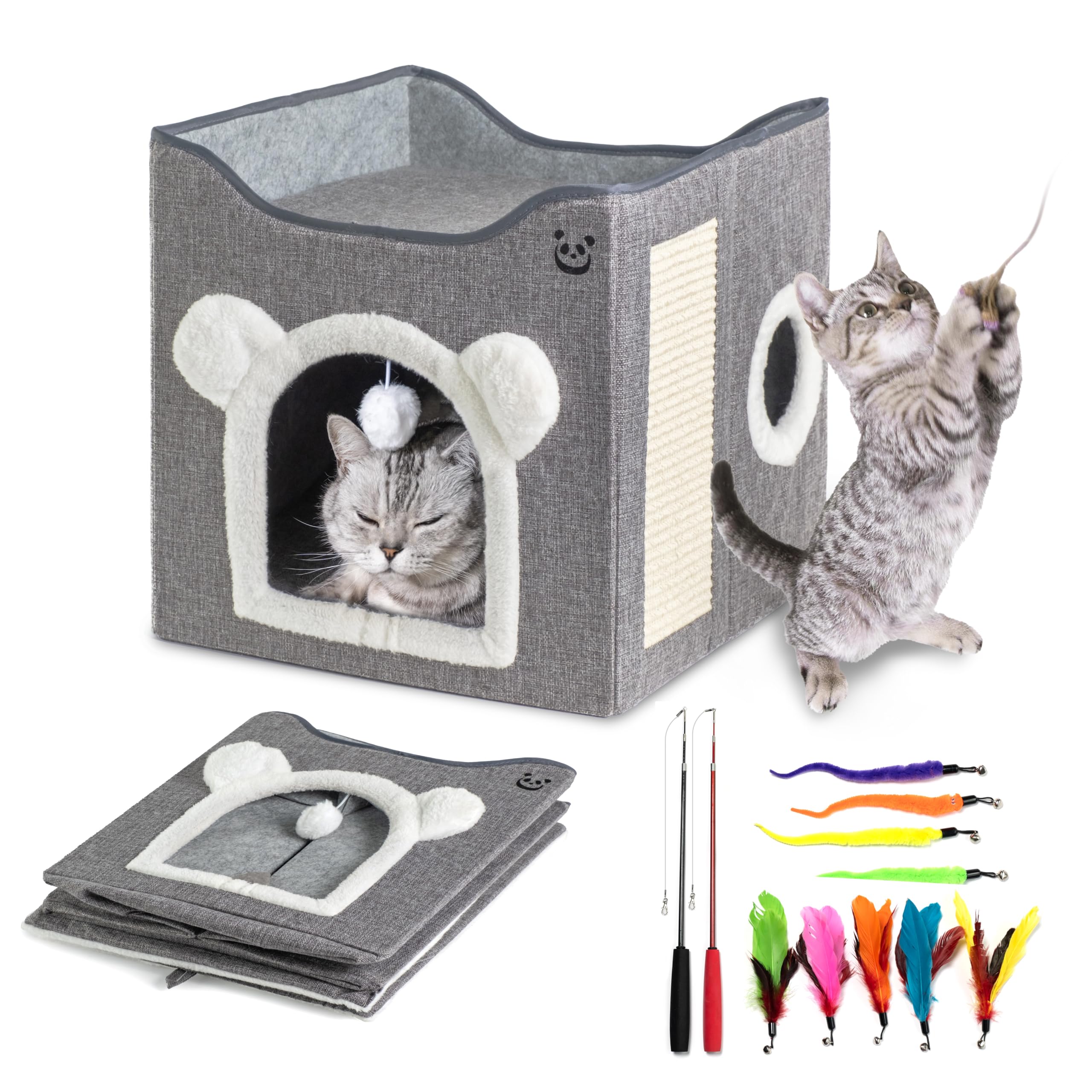 Cama para Gatos con Juguetes para Gatos - Casa para Gatos Plegable con rascador para Gatos - Cama para Gato con Juguetes Gato - Casa para Gatos Accesorios - Gatos y Cajas Juego