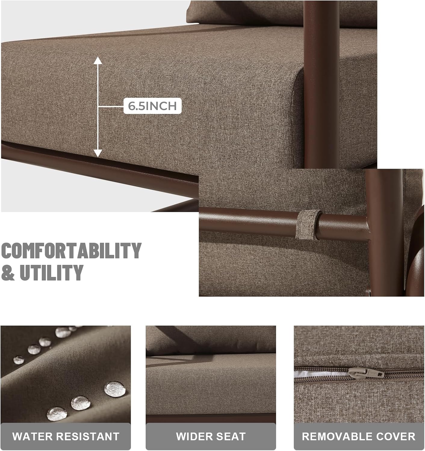 3-Piece Modern Aluminum Patio Sofa Set with Coffee Table, Deep Seating Conversation Set Featuring 6.5" Cushions, All-Weather for Garden, Balcony, Poolside (Brown)