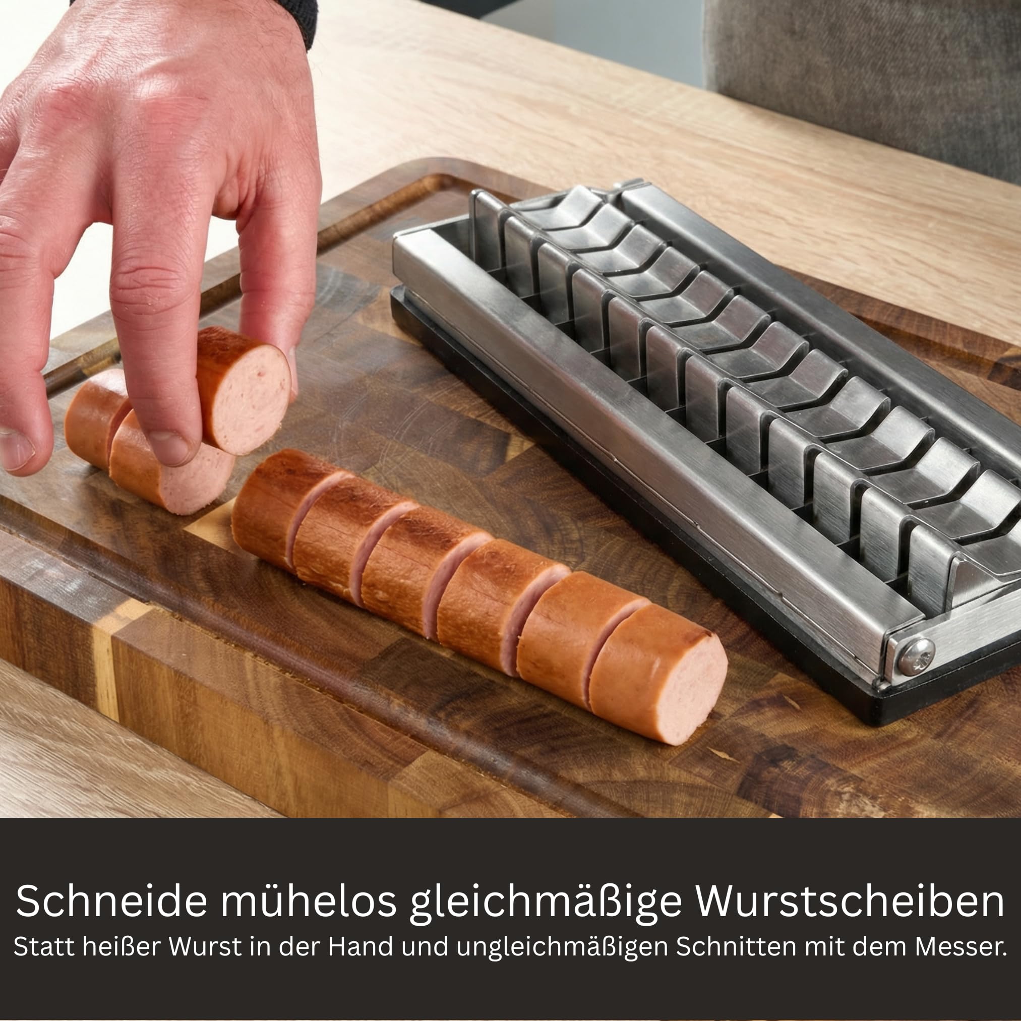 Coupe-saucisses manuel en acier inoxydable – Coupe-saucisse pour saucisse au curry parfait et saucisses bratwurst | Lames ultra tranchantes et nettoyage facile | Accessoire de cuisine et