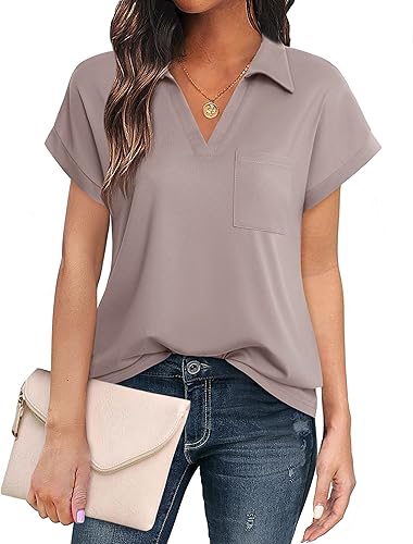 Vivilli Blusas y blusas de manga corta para mujer, estilo casual, con cuello