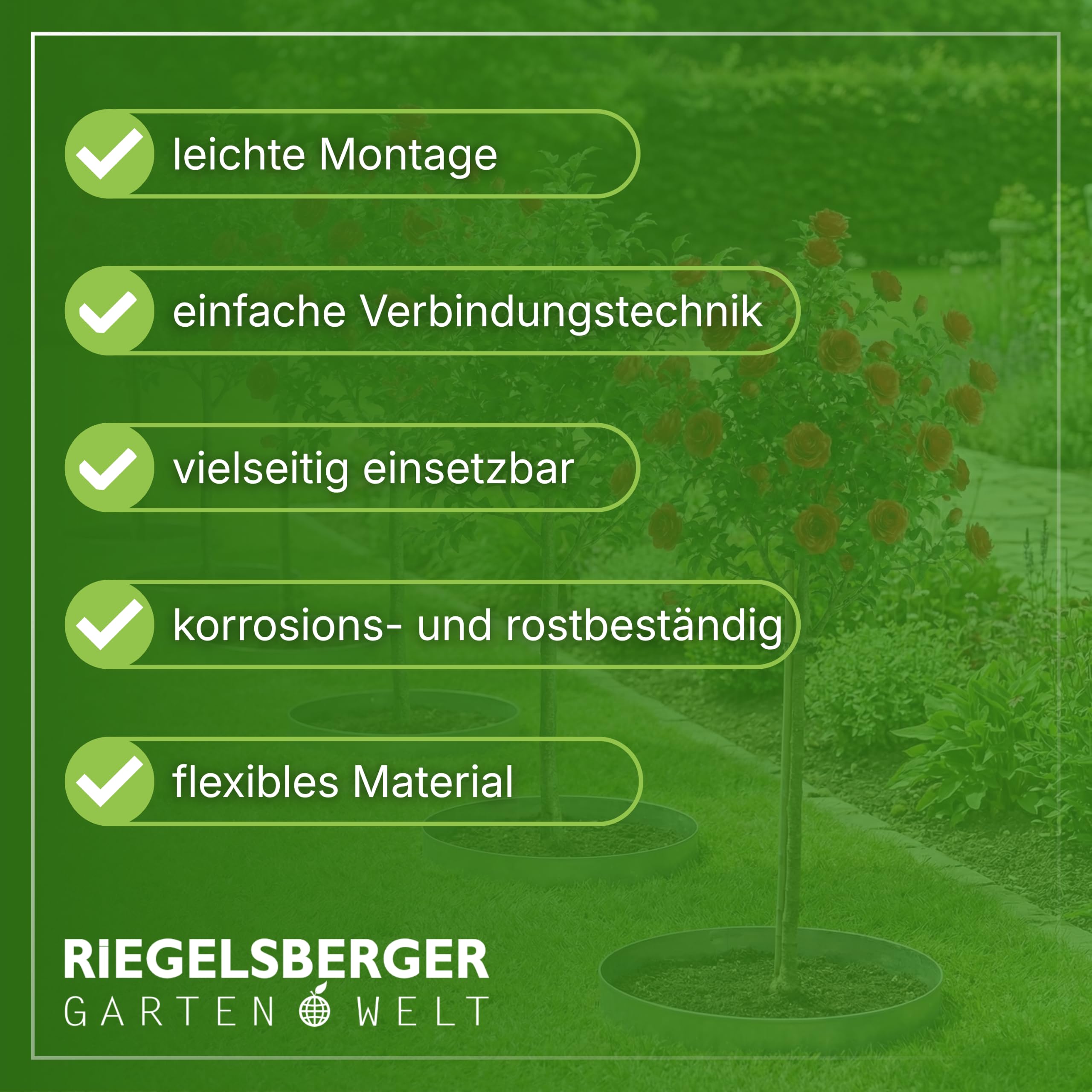 Gartenwelt Riegelsberger Rasenkante Kreis Metall Ø 30 cm – 4 Stück Baumeinfassung aus feuerverzinktem Stahl, Höhe 13 cm, robuste Beetumrandung & Mähkante, silberfarben
