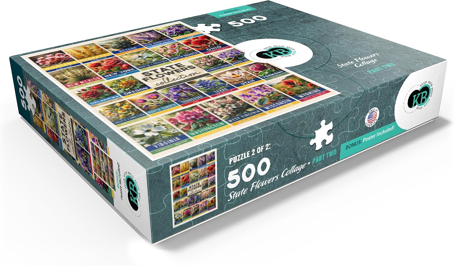 MyPuzzle State Flowers Series: 50 State Flowers Collage, Part 2 of 2 - Premium 500 Piece Jigsaw Puzzle for Adults