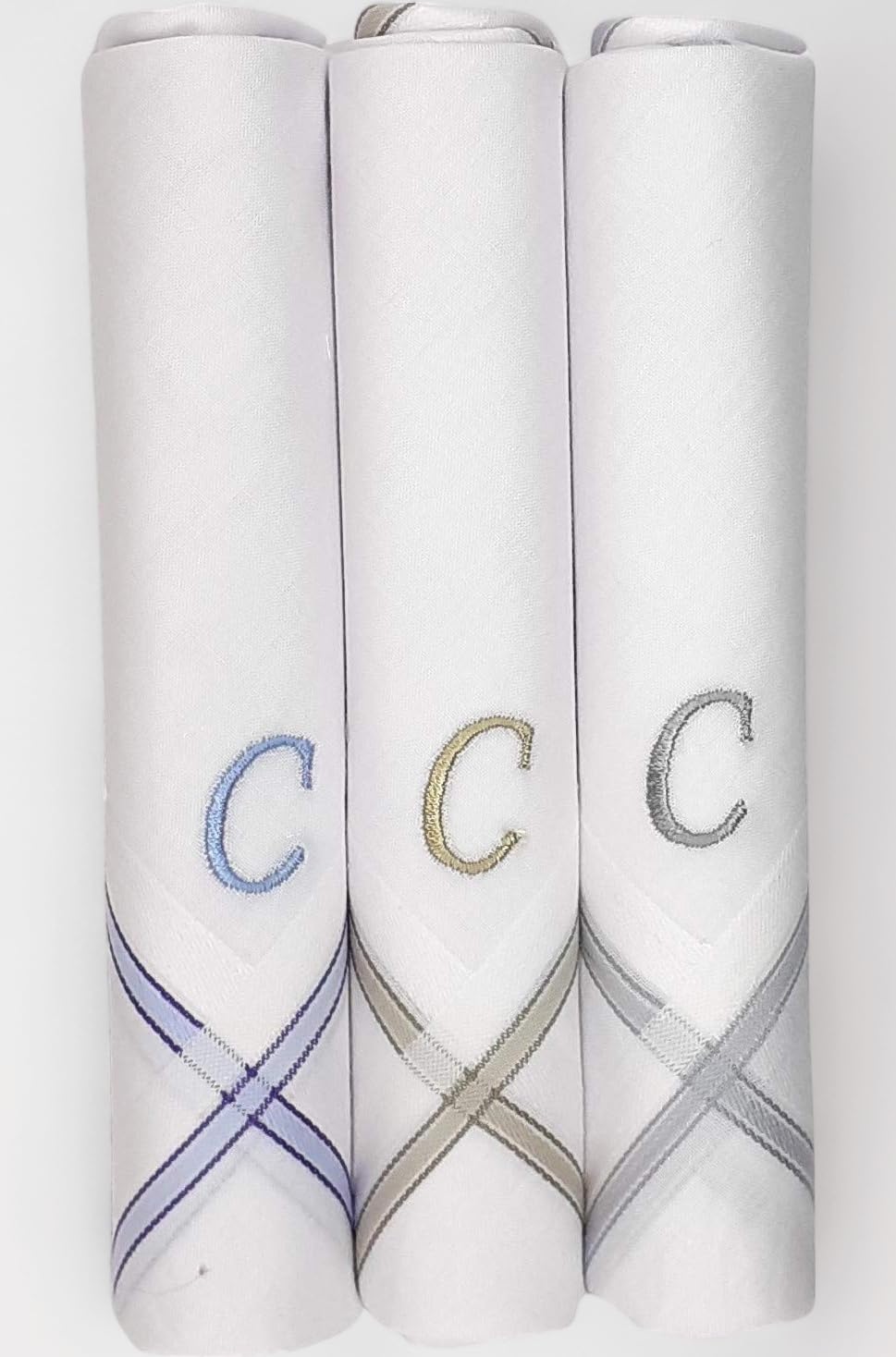 Concerto Men's Fine Cotton (White) Embroidered Initial Handkerchief (Pack of 3) (Size 48 cms * 48 cms) - (A-Z)
