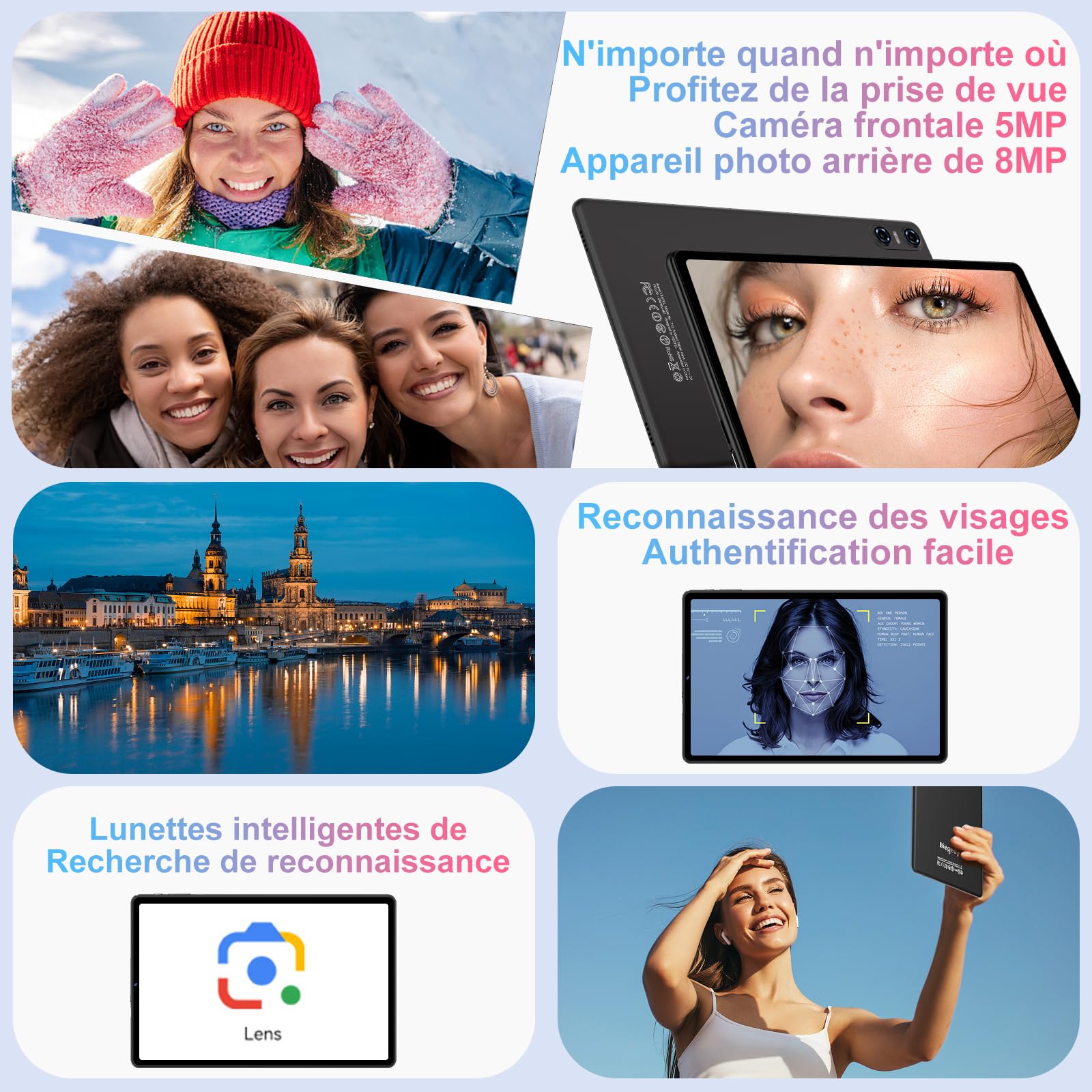 2026 Dernier Tablette 10 Pouces Android 15 avec Gemini AI, 20GO RAM + 128Go ROM, Octa-Core, 5G WiFi 6, Widevine L1, GMS, GPS, BT 5.0, 6000mAh, 5MP+8MP, Tablette avec Clavier+Souris et Cas - Noir