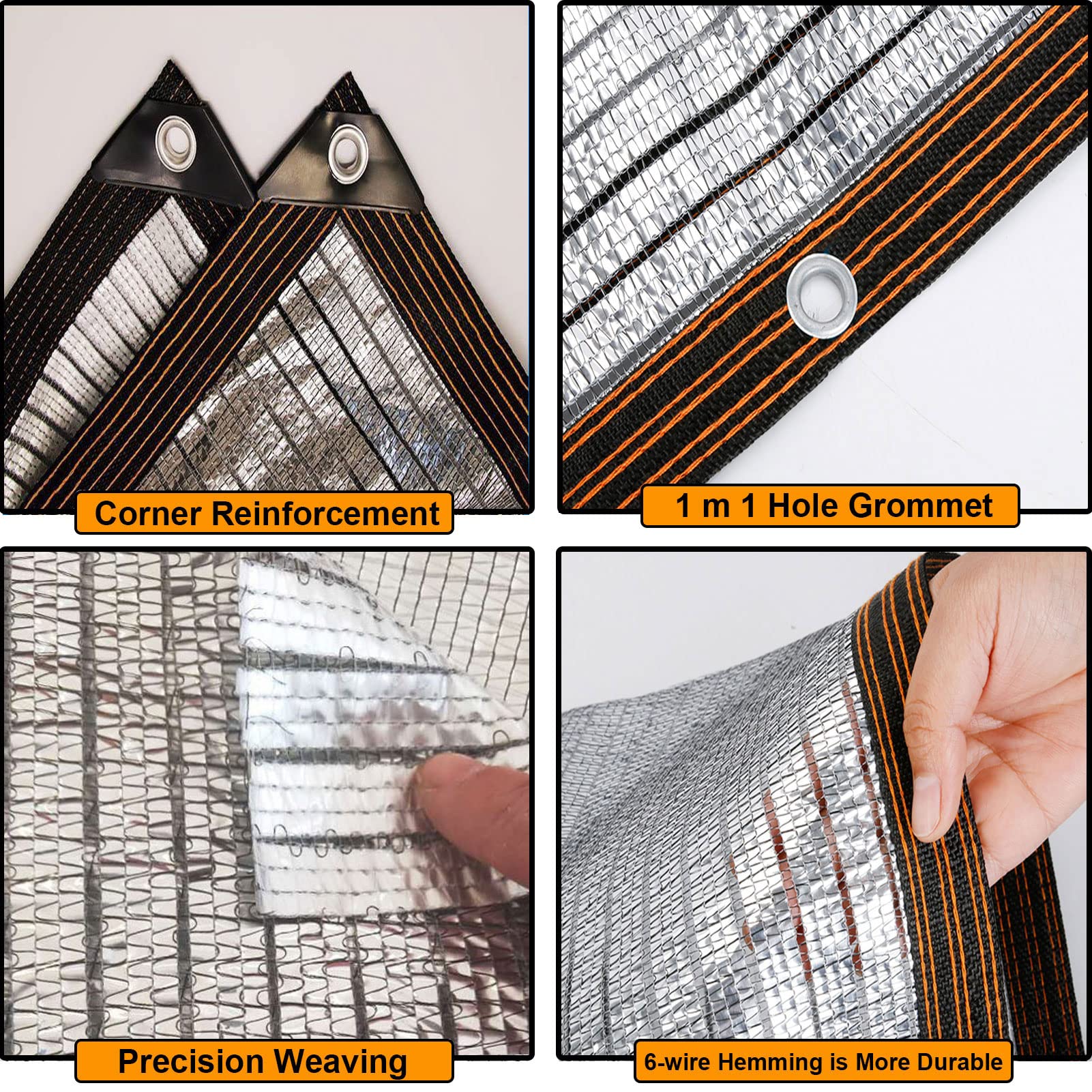 Srebrna folia aluminiowa, tkanina przeciwsłoneczna, 3 x 10 m, z przelotkami, blokada UV, oddychająca siatka dla roślin, mocna osłona przeciwsłoneczna, do szklarni, ogrodu i patio