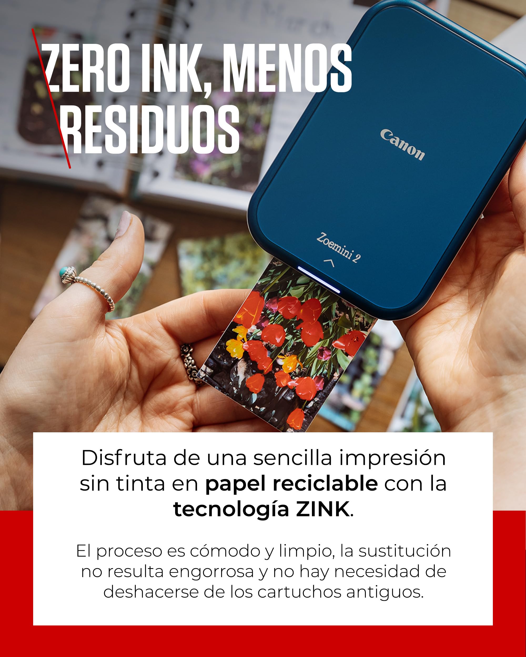 Canon Kit Zoemini 2 Impresora fotográfica + Papel fotográfico Zink 20 Piezas + Papel ZP-2030 (20 Hojas) + 10 Pegatinas Circulares (para Smartphone, USB C, Bluetooth, impresión móvil) Azul Marino