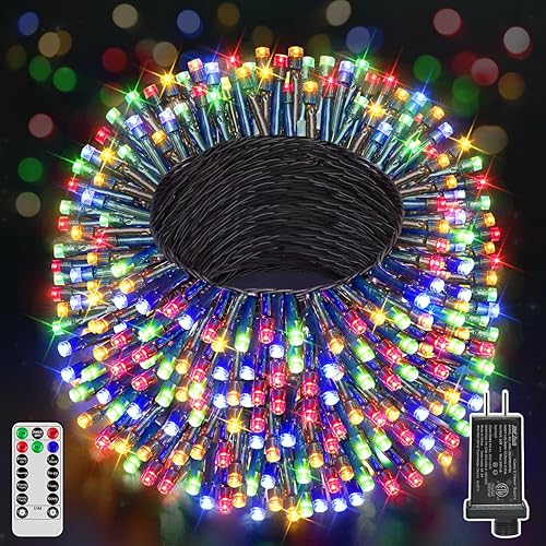 Miniatura 14 de 1200 luces LED de Navidad de 394 pies para exteriores, luces blancas cálidas para árbol de Navidad, enchufables, 8 modos de luz parpadeante para