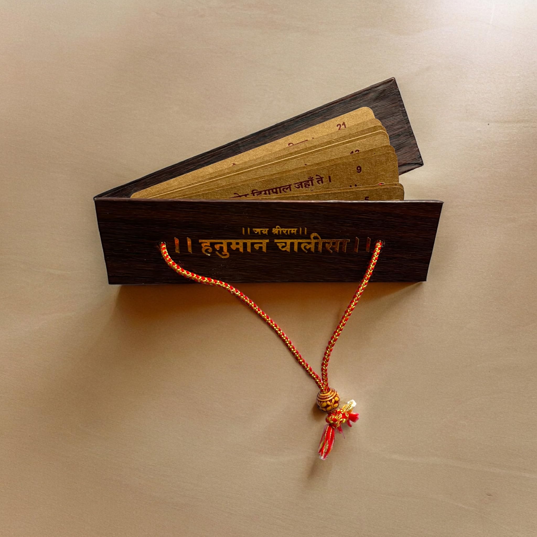 AURANCE Cherished Chants: Pocket Hanuman Chalisa Encased in Fine Wooden Finish for Gift Giving,Religious Ceremonies,Decorative Piece,Collector's Item,Community Offerings, 45 x 10 Mm 4
