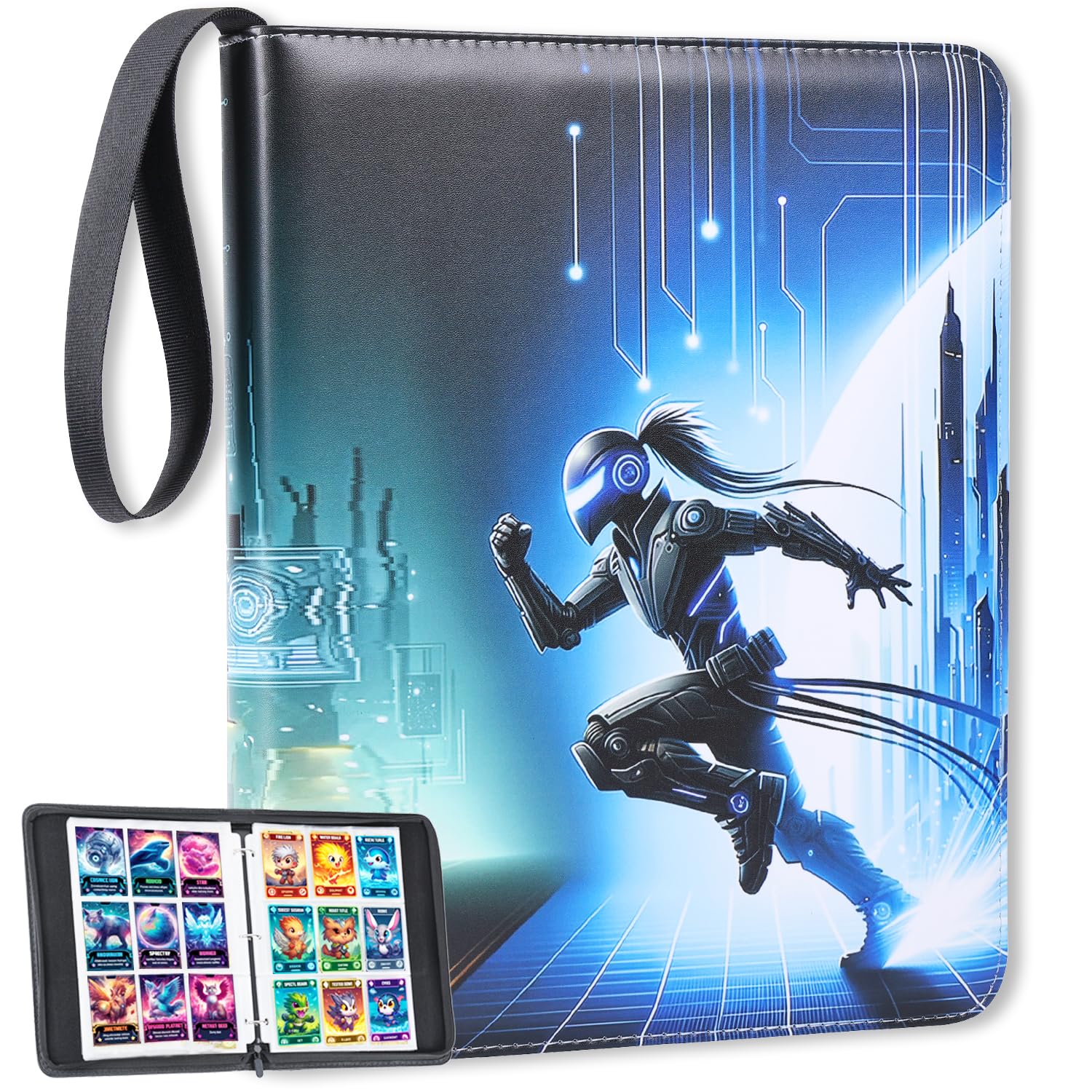 Card Binder 900 Pockets, Premium Leather Trading Card Binder, 9 Porket 50 Double-Sided Binder Sleeves for 900 Cards, Baseball Card Album Compatible for MTG, YuGiOh, TCG, Football Sports Card and More