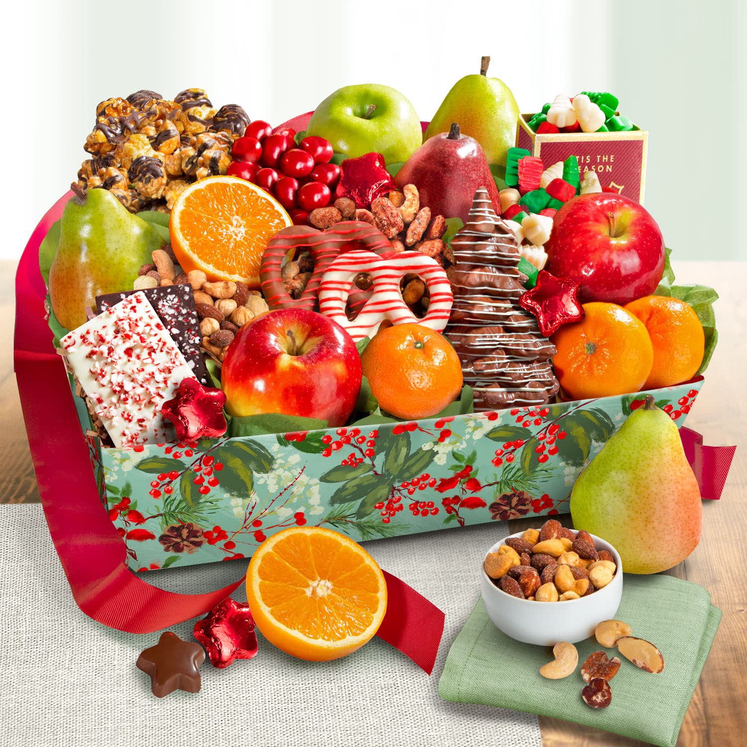 Holiday Chocolate, Nuts & Fresh Fruit Gift Basket