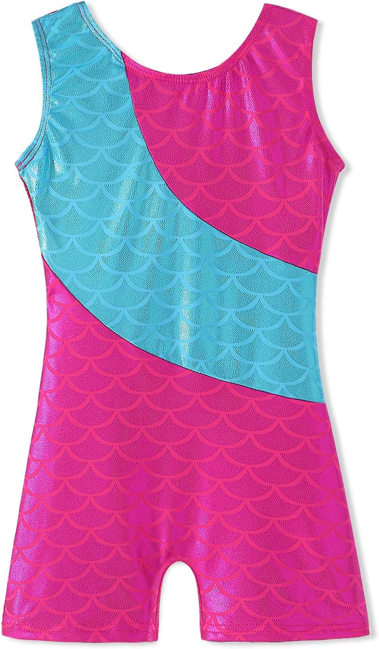 DAXIANG One-piece Leotard Mermaid Rainbow Colourful Gymnastics Biketard Shortall for Little Girls,Rose,100(3-4Y)