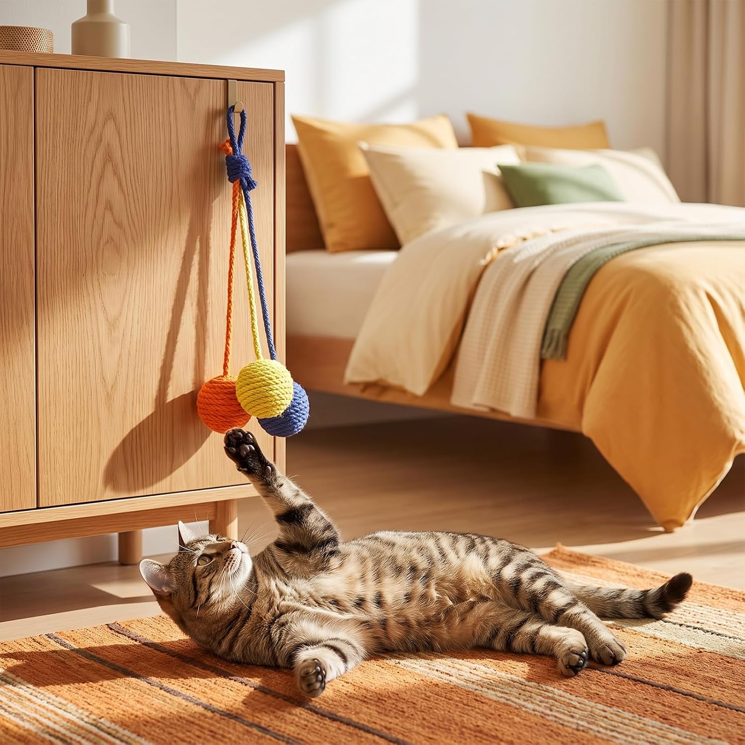 2 Pcs Hanging Cat Toys, Interactive Doorway Cat toy, Sisal Rope Wrapping image 5