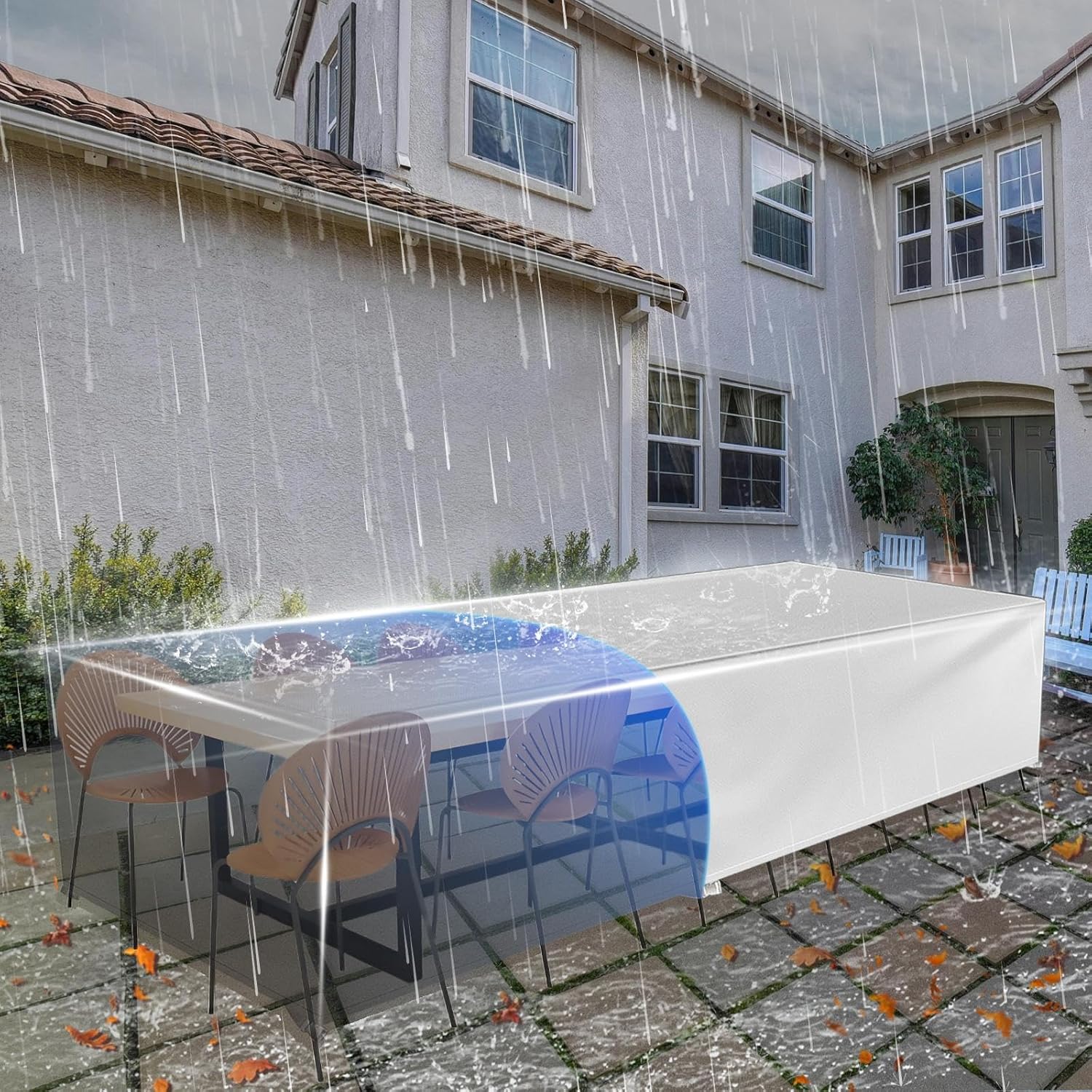 Outdoor Furniture Cover Waterproof 102.4x82.7x35.4inch/LxWxH 420D Oxford with Drawstring Closure, All Weather Protection Rectangular Windproof Anti-UV Patio Covers for Furniture Protection Silver