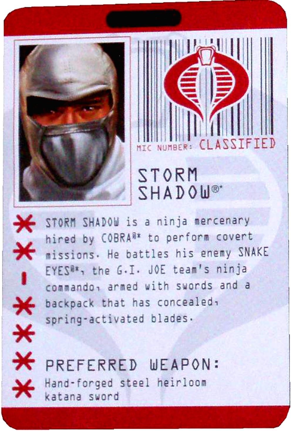Hasbro Year 2009 G.I. JOE Movie Series "The Rise of Cobra" 4 Inch Tall Action Figure - Arctic Assault Masked STORM SHADOW with Bo Staff, Backpack with Concealed Spring-Activated Blades, 2 Katana