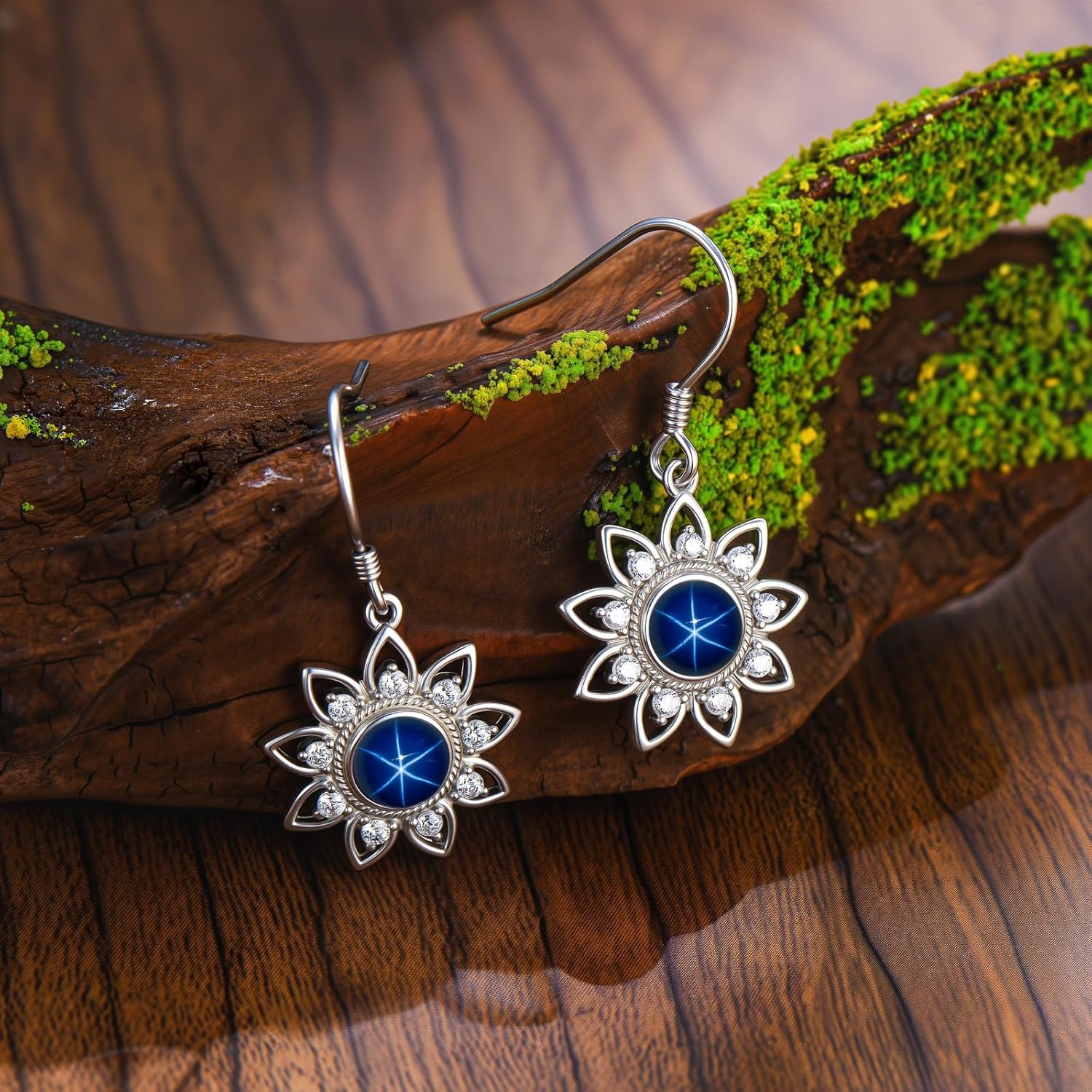 Linde Star Earrings for Women Blue Star Sapphire Dangle Drops Earrings for Women Linde Star Sapphire Dangle Earrings 925 Sterling Silver Dangle Earrings for Her Women