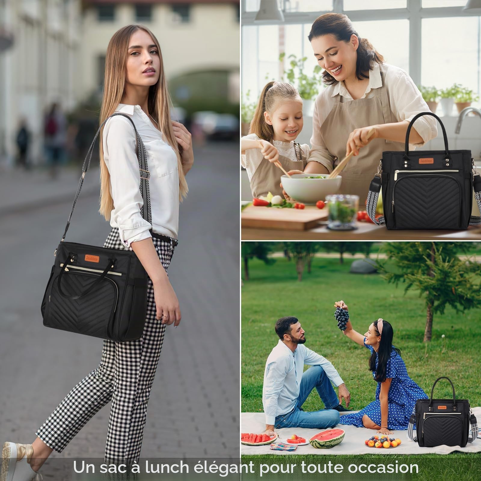 Jomddems grand sac à déjeuner isotherme portable et réutilisable pour femme au travail boîte à pique-nique pour homme